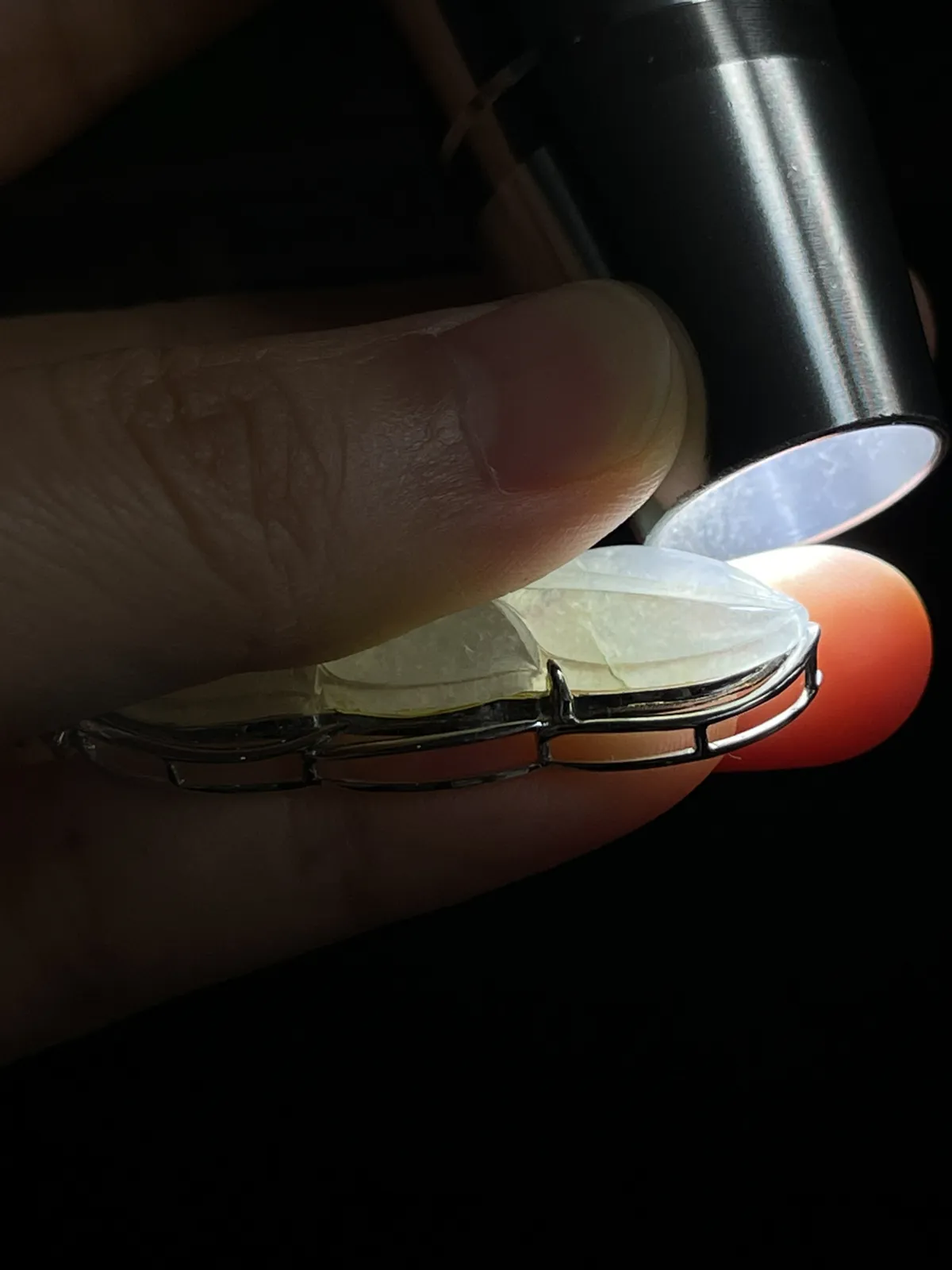 翡翠冰种白色叶子，印记：G18K,伴钻石