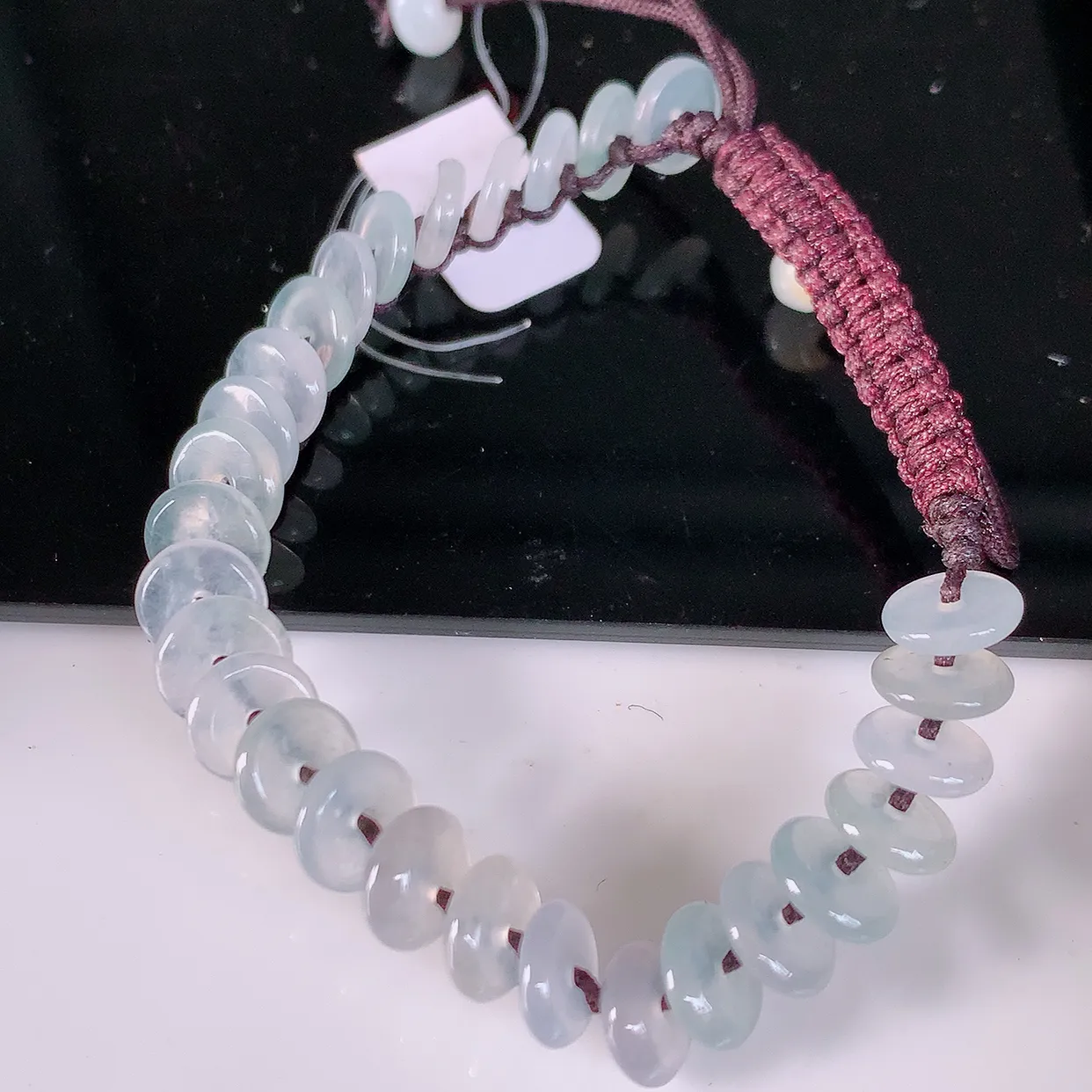 自然光实拍，冰种翡翠平安扣手串手链，种老水足，冰清玉润  颜色漂亮  #49.28取一尺寸7