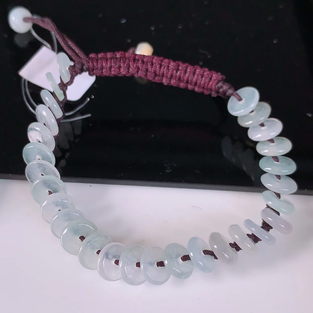 自然光实拍，冰种翡翠平安扣手串手链，种老水足，冰清玉润  颜色漂亮  #49.28取一尺寸7