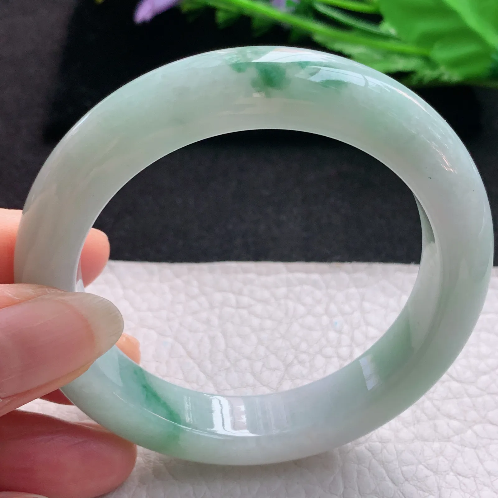 nr实拍55.5*12.5*10缅甸翡翠a货玉手镯飘花正圈平安镯宽版玉手环