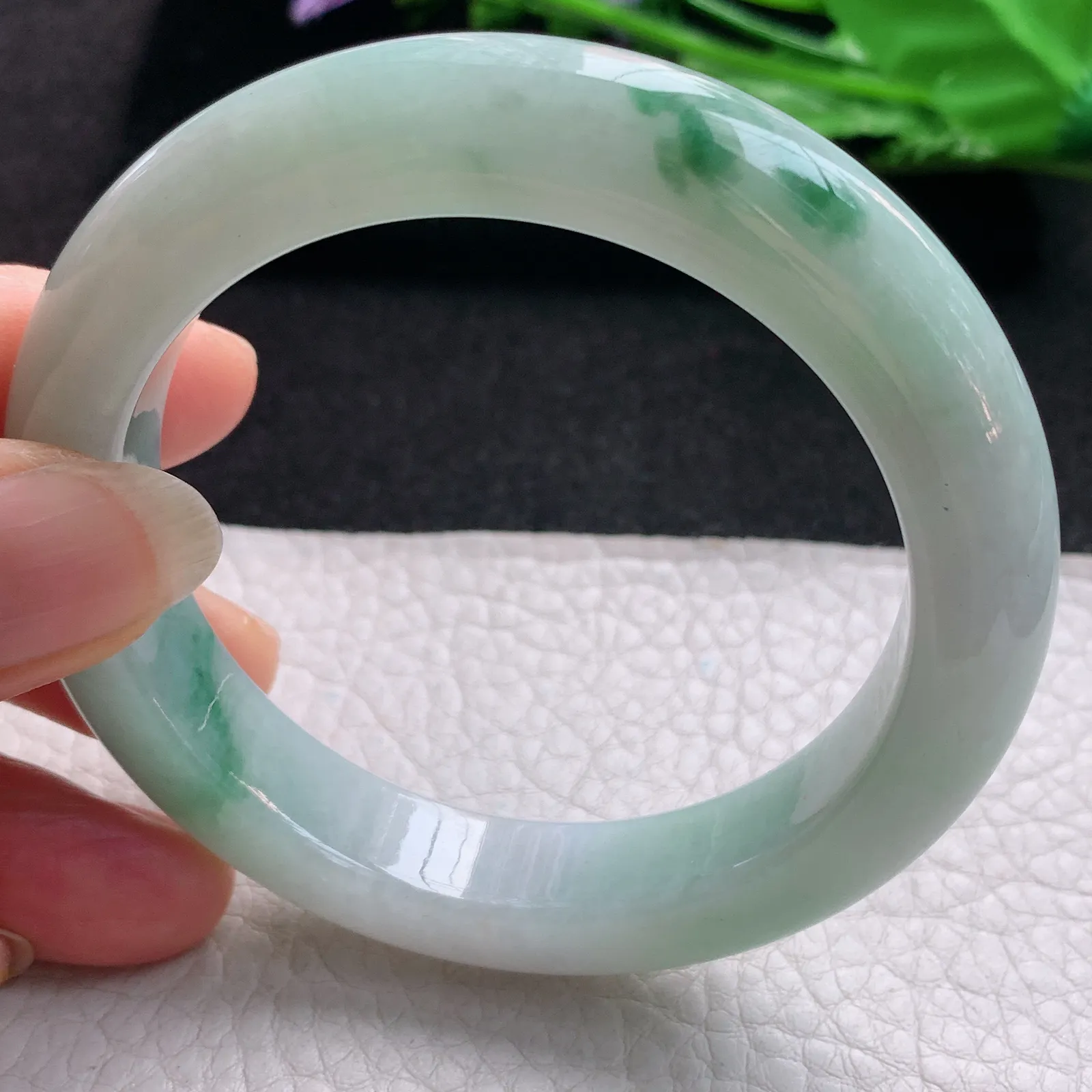 nr实拍55.5*12.5*10缅甸翡翠a货玉手镯飘花正圈平安镯宽版玉手环