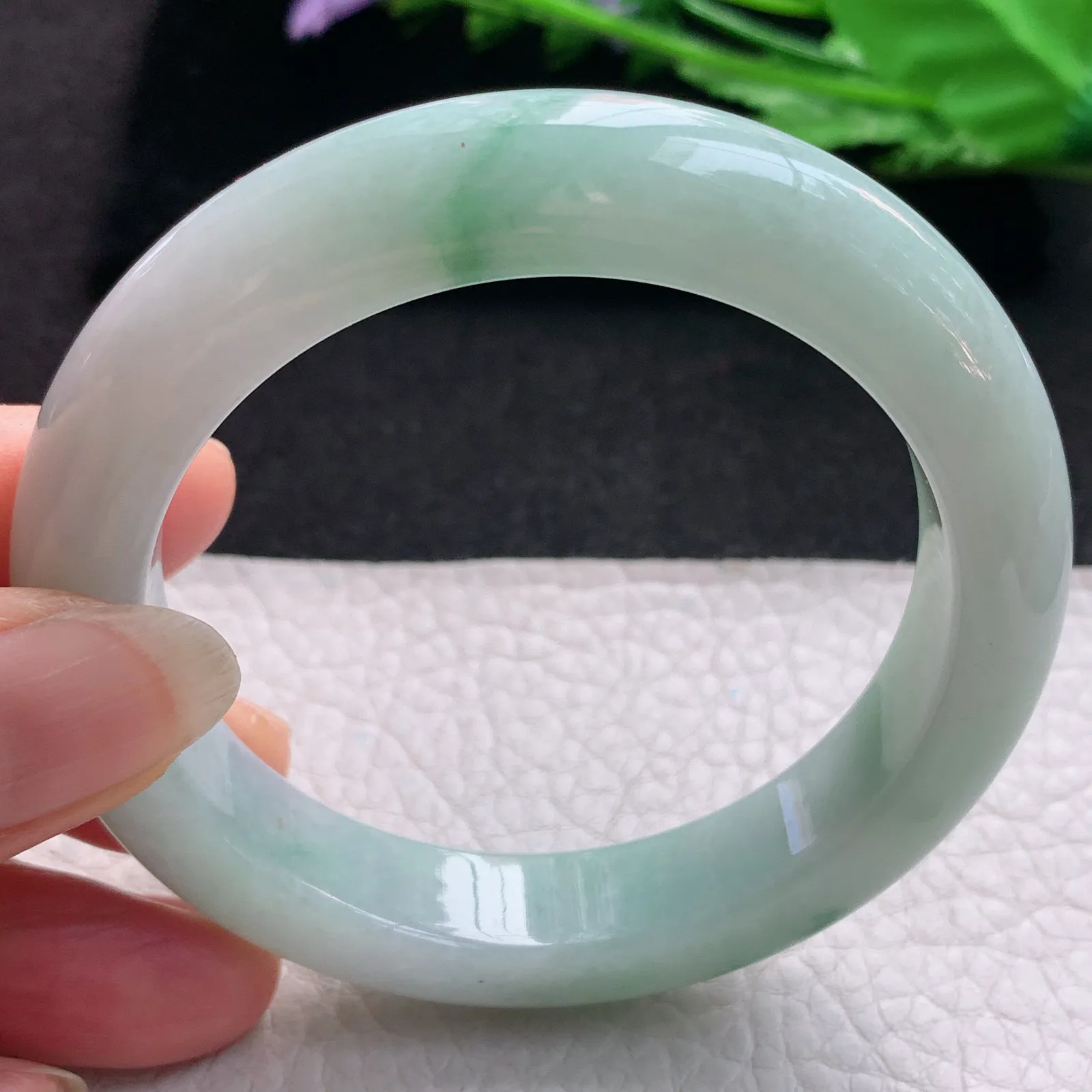 nr实拍55.5*12.5*10缅甸翡翠a货玉手镯飘花正圈平安镯宽版玉手环