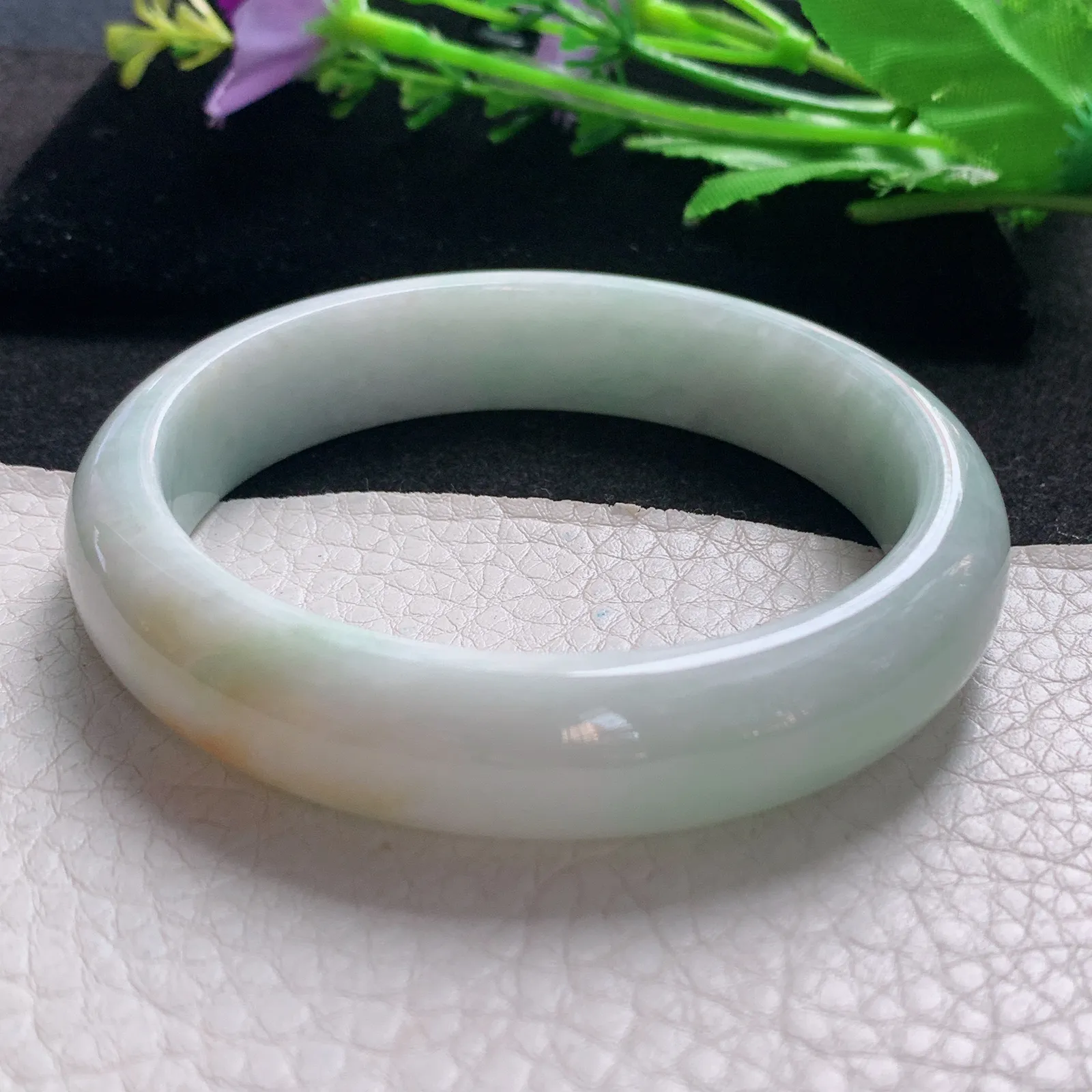 nr大圈口59.6*13*7.5缅甸翡翠a货玉手镯清双彩圈平安镯宽版玉手环