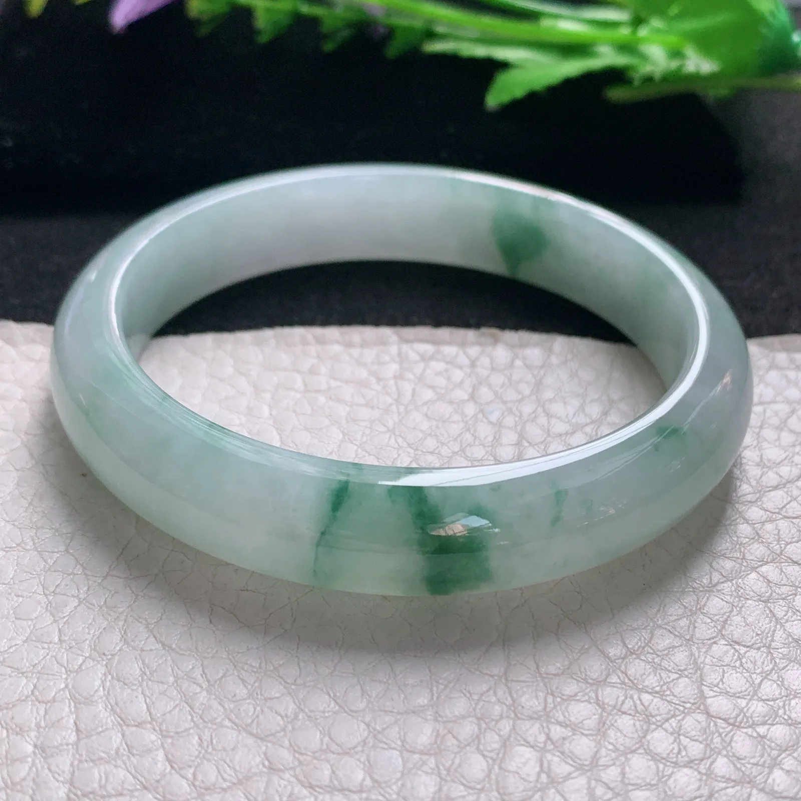 nr大圈口59.8*12*8缅甸翡翠a货玉手镯冰飘花正圈平安镯宽版玉手环
