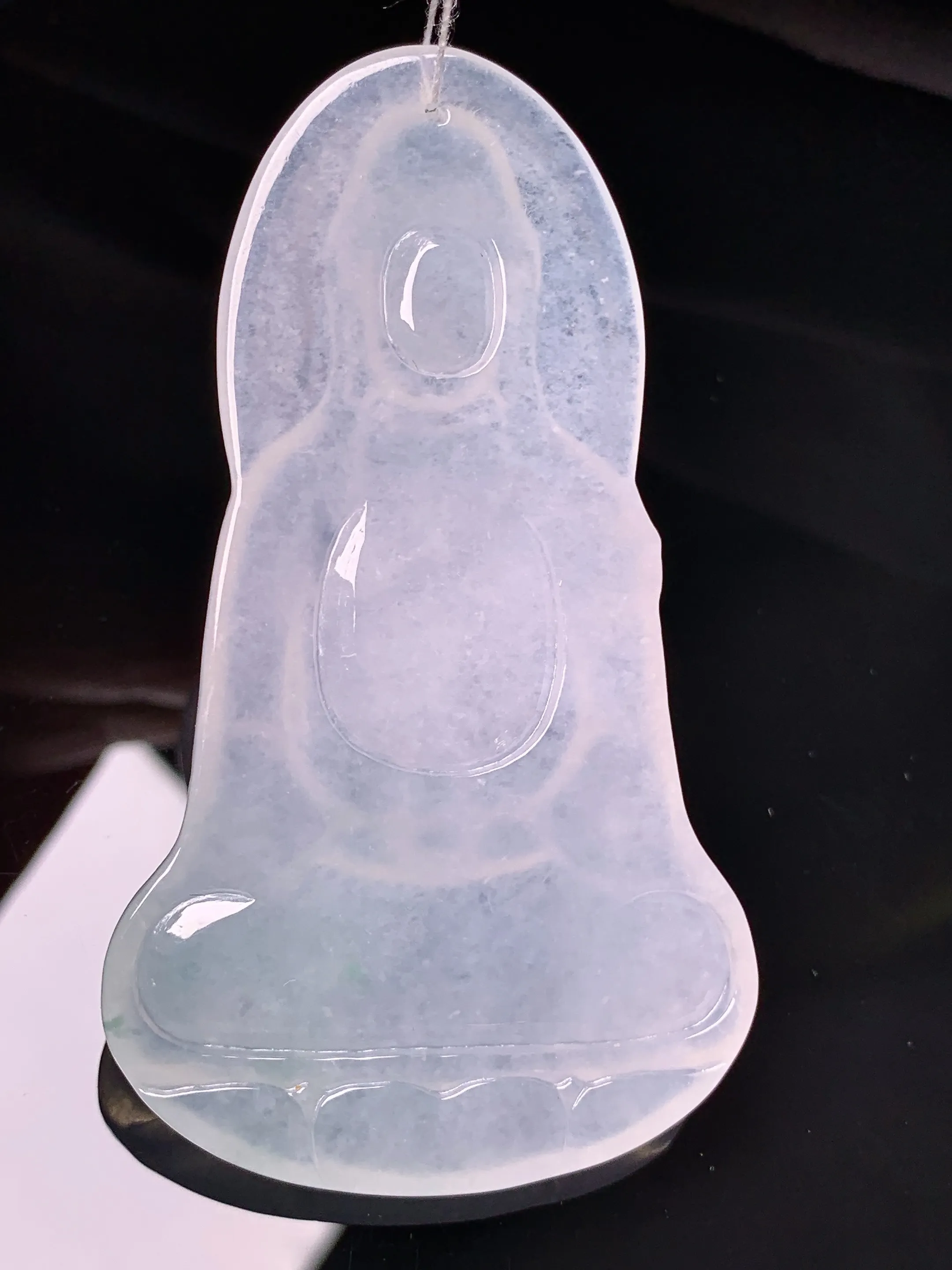 冰种观音菩萨吊坠 玉质细腻 色泽清新艳丽 整体尺寸65.5*37.5*5.8