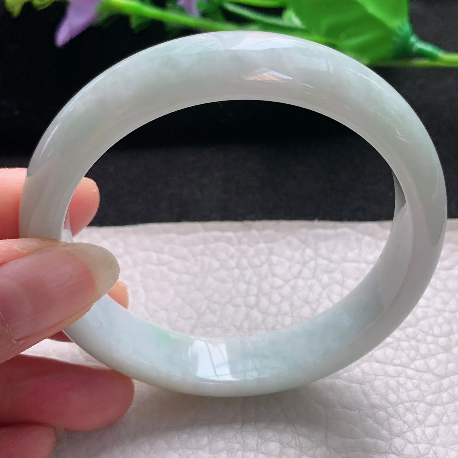 nr大圈口59.6*13*7.5缅甸翡翠a货玉手镯清双彩圈平安镯宽版玉手环