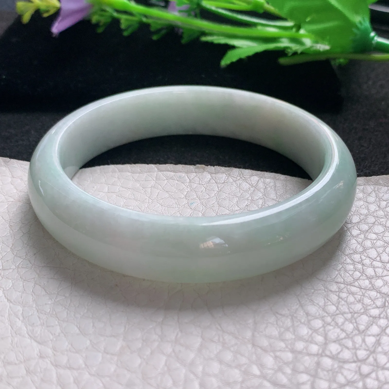 nr大圈口59.6*13*7.5缅甸翡翠a货玉手镯清双彩圈平安镯宽版玉手环