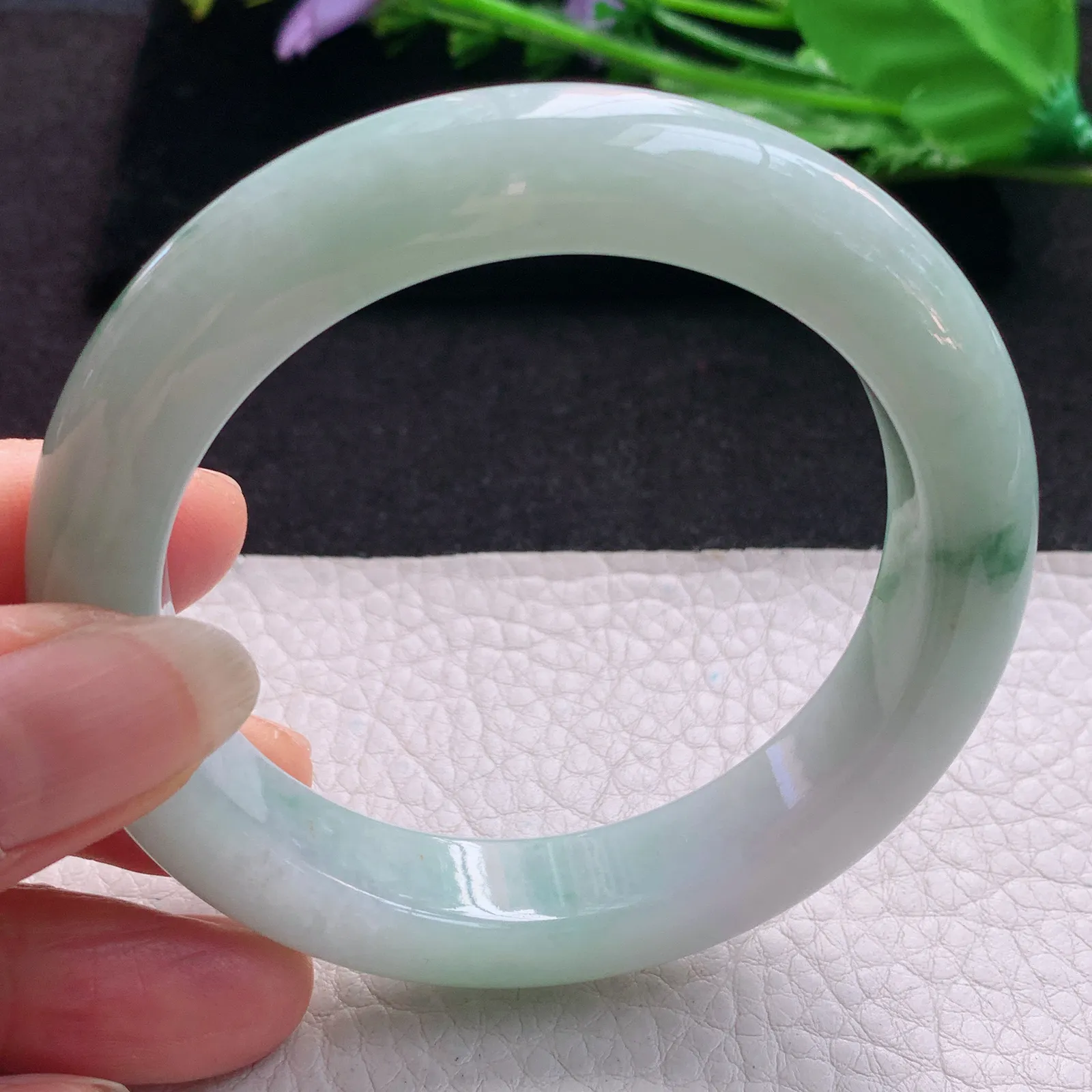 nr实拍55.5*12.5*10缅甸翡翠a货玉手镯飘花正圈平安镯宽版玉手环