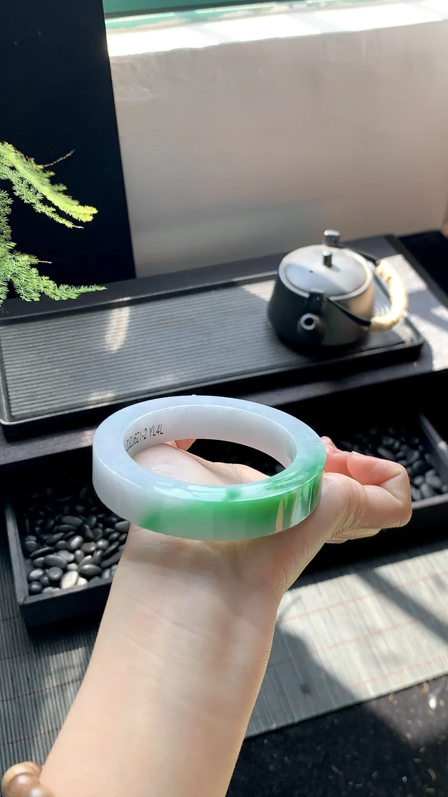 【阳绿白底青镯胚】