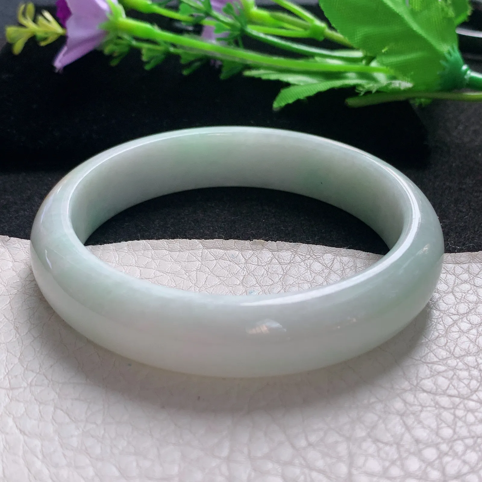 nr大圈口59.6*13*7.5缅甸翡翠a货玉手镯清双彩圈平安镯宽版玉手环