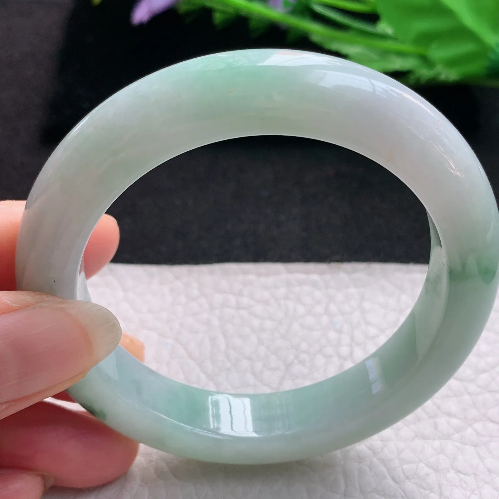 nr实拍55.5*12.5*10缅甸翡翠a货玉手镯飘花正圈平安镯宽版玉手环