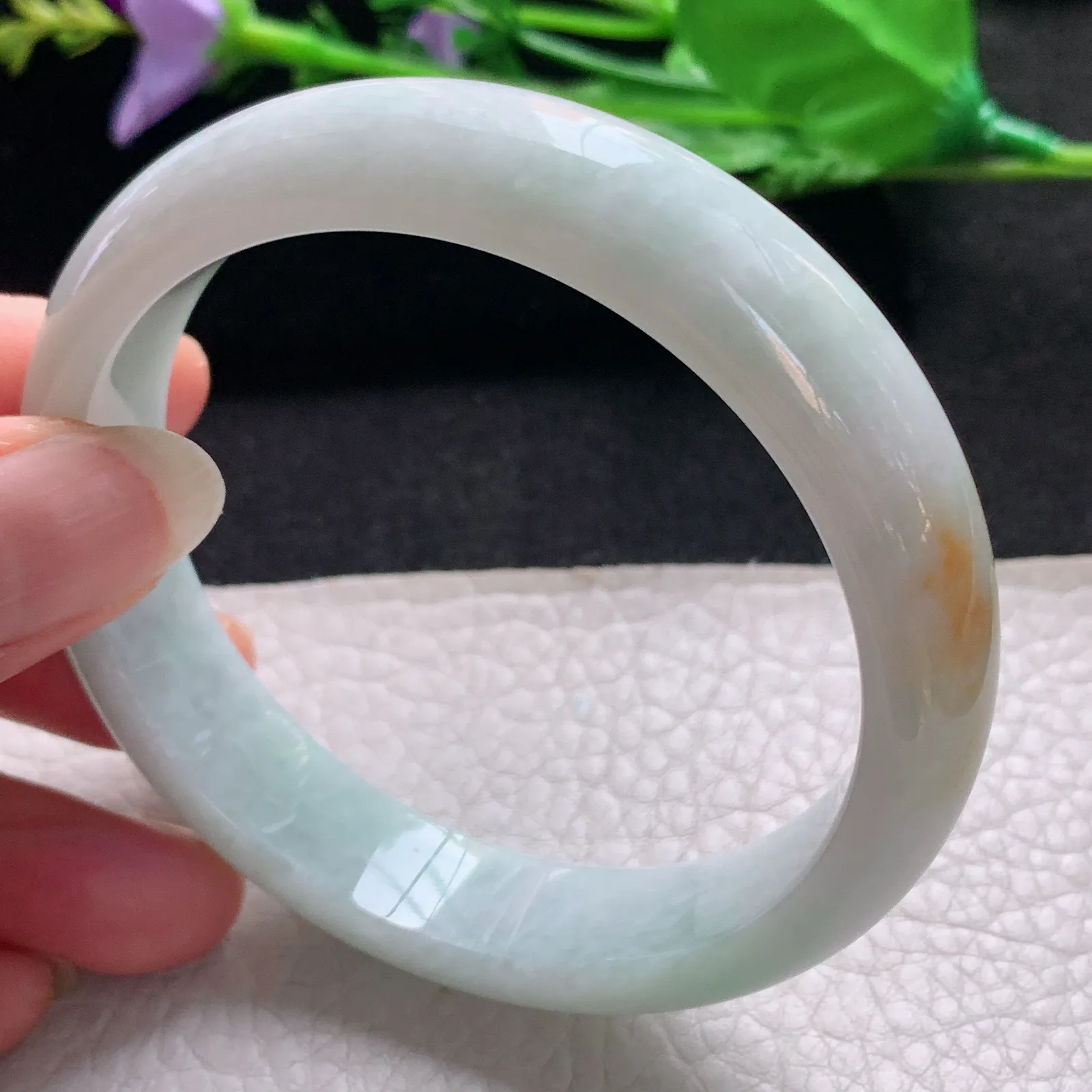 nr大圈口59.6*13*7.5缅甸翡翠a货玉手镯清双彩圈平安镯宽版玉手环