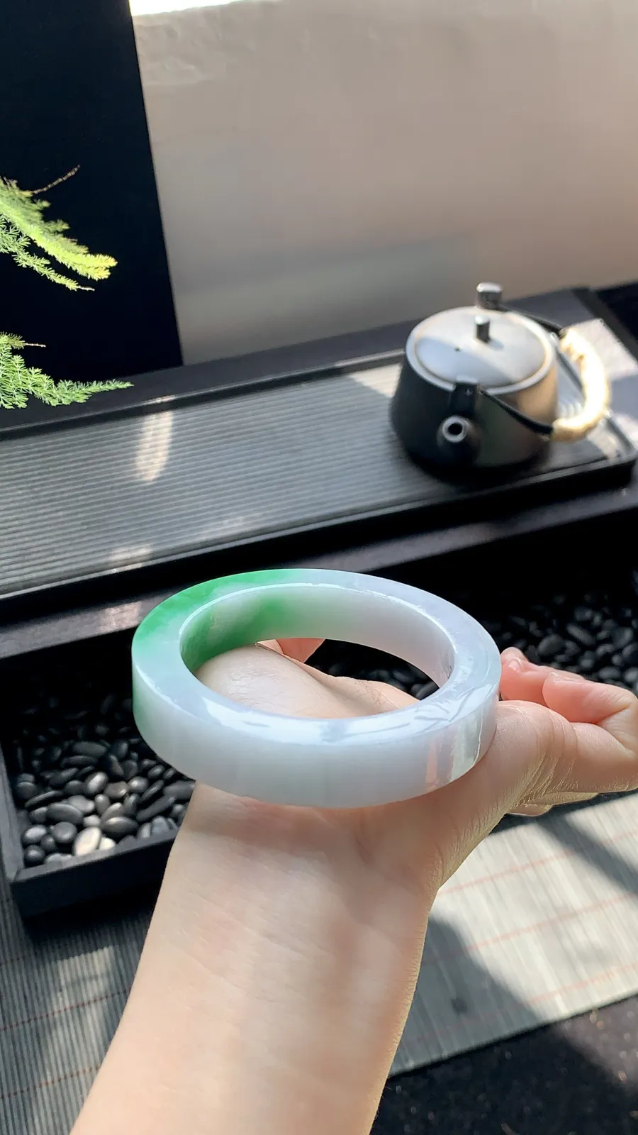 【阳绿白底青镯胚】