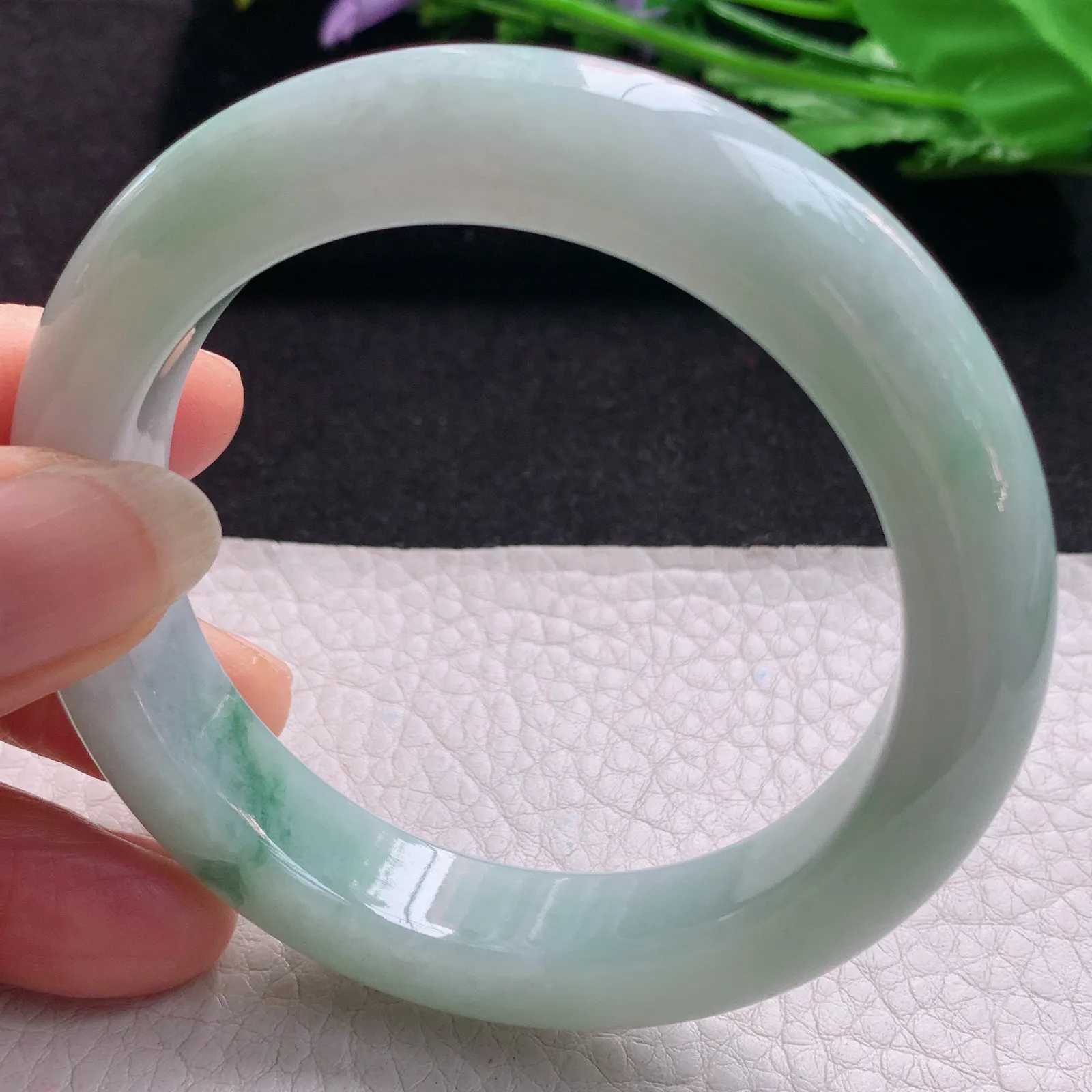 nr实拍55.5*12.5*10缅甸翡翠a货玉手镯飘花正圈平安镯宽版玉手环