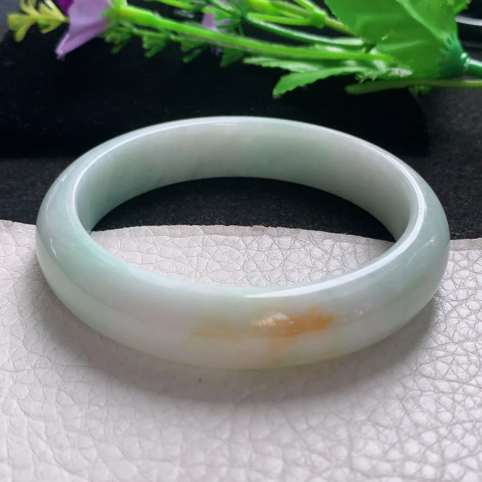 nr大圈口59.6*13*7.5缅甸翡翠a货玉手镯清双彩圈平安镯宽版玉手环
