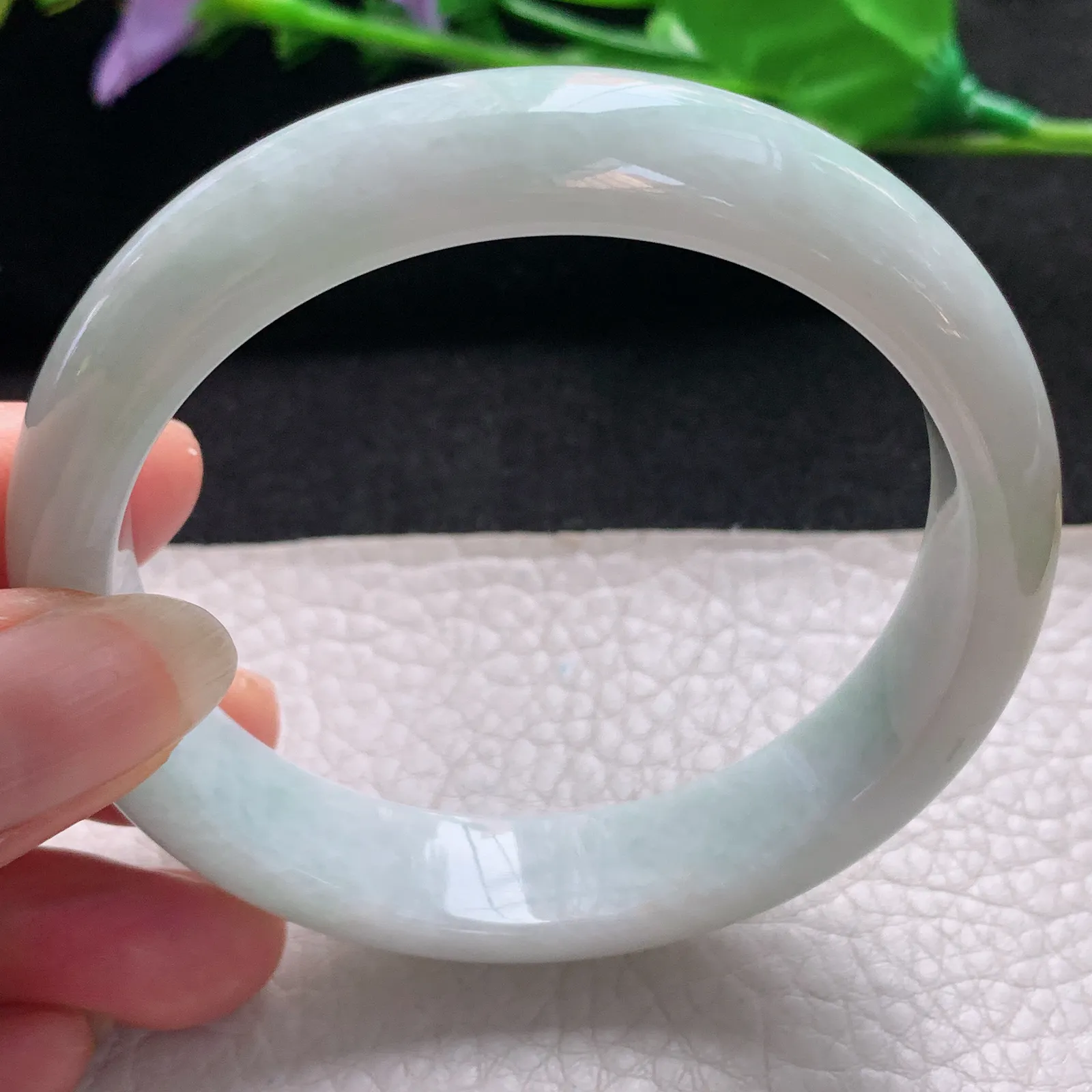 nr大圈口59.6*13*7.5缅甸翡翠a货玉手镯清双彩圈平安镯宽版玉手环