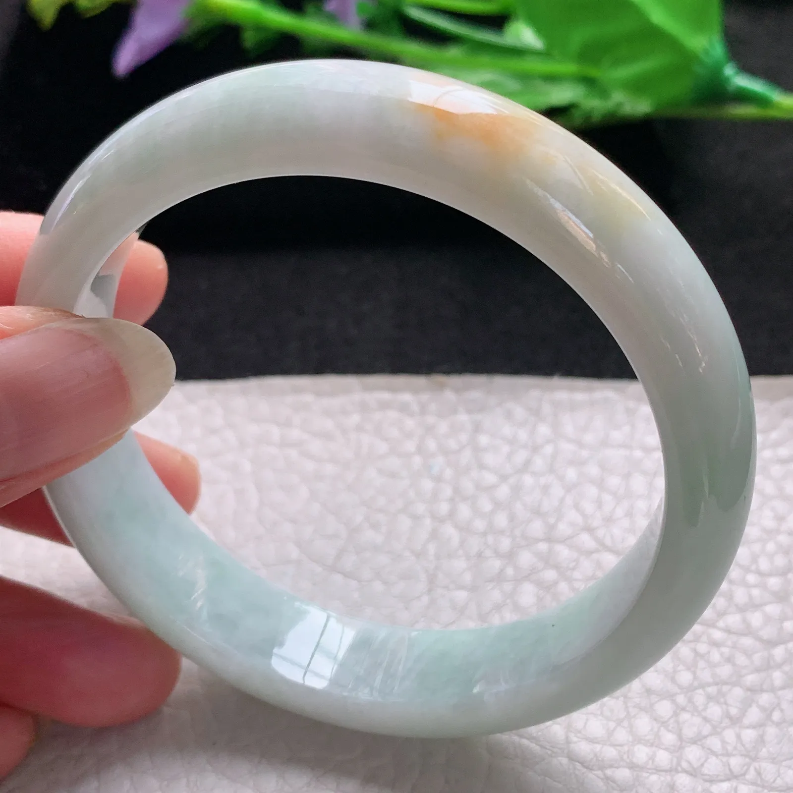 nr大圈口59.6*13*7.5缅甸翡翠a货玉手镯清双彩圈平安镯宽版玉手环