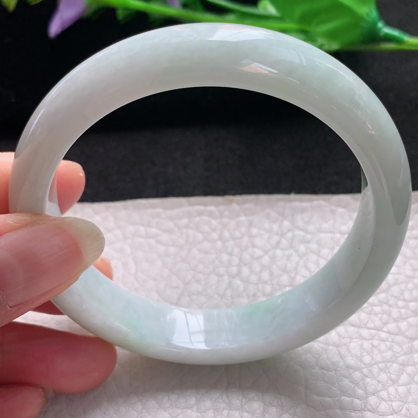 nr大圈口59.6*13*7.5缅甸翡翠a货玉手镯清双彩圈平安镯宽版玉手环