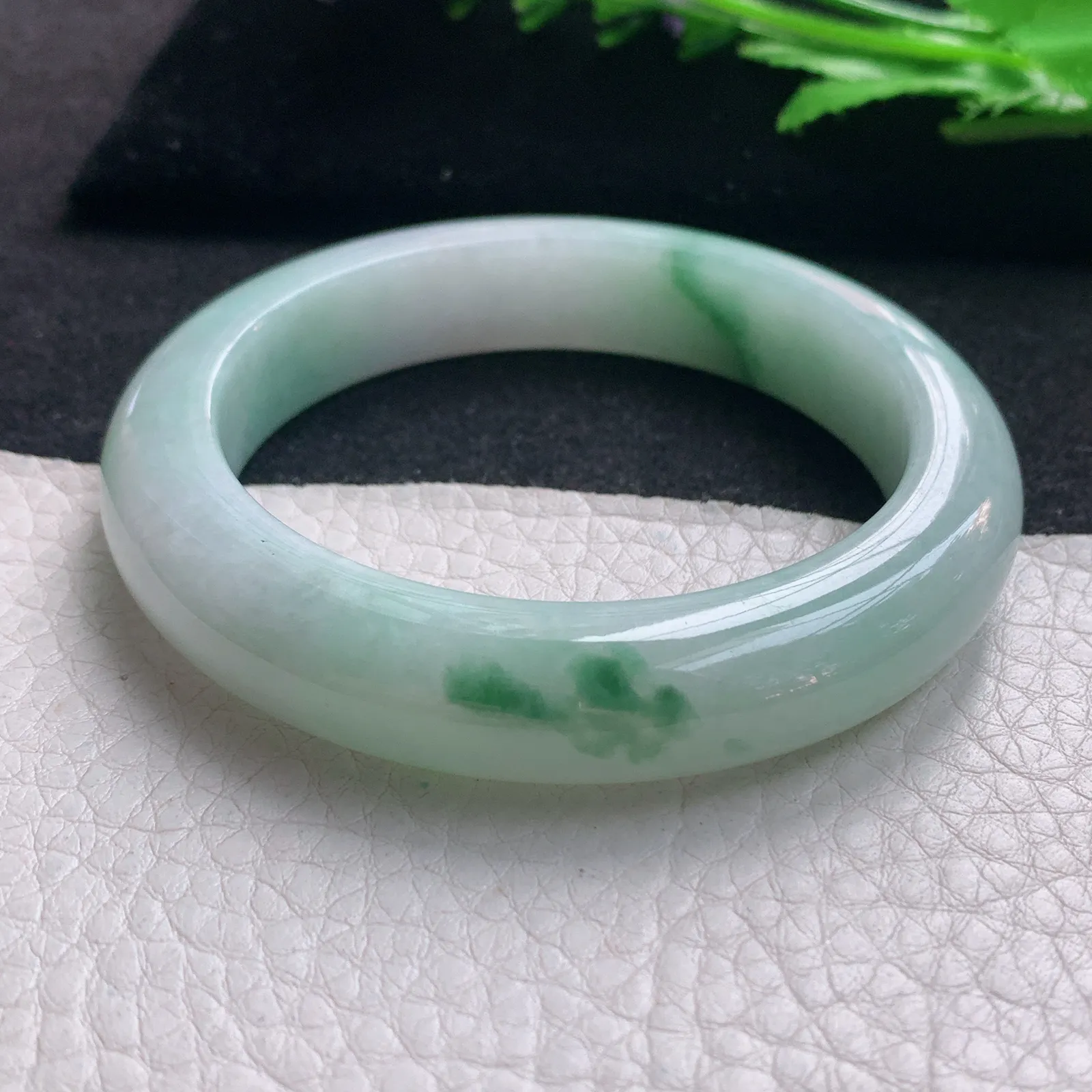 nr实拍55.5*12.5*10缅甸翡翠a货玉手镯飘花正圈平安镯宽版玉手环