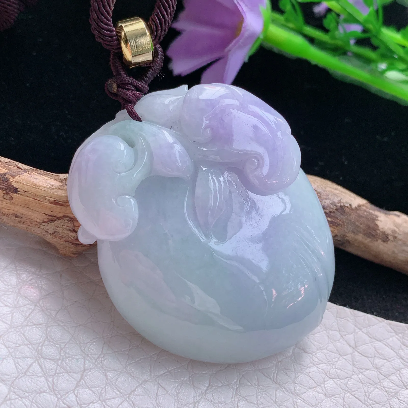 zen自然光47.5*36.8*12.5天然缅甸翡翠春带彩桃子 大福瓜玉吊坠 玉挂件