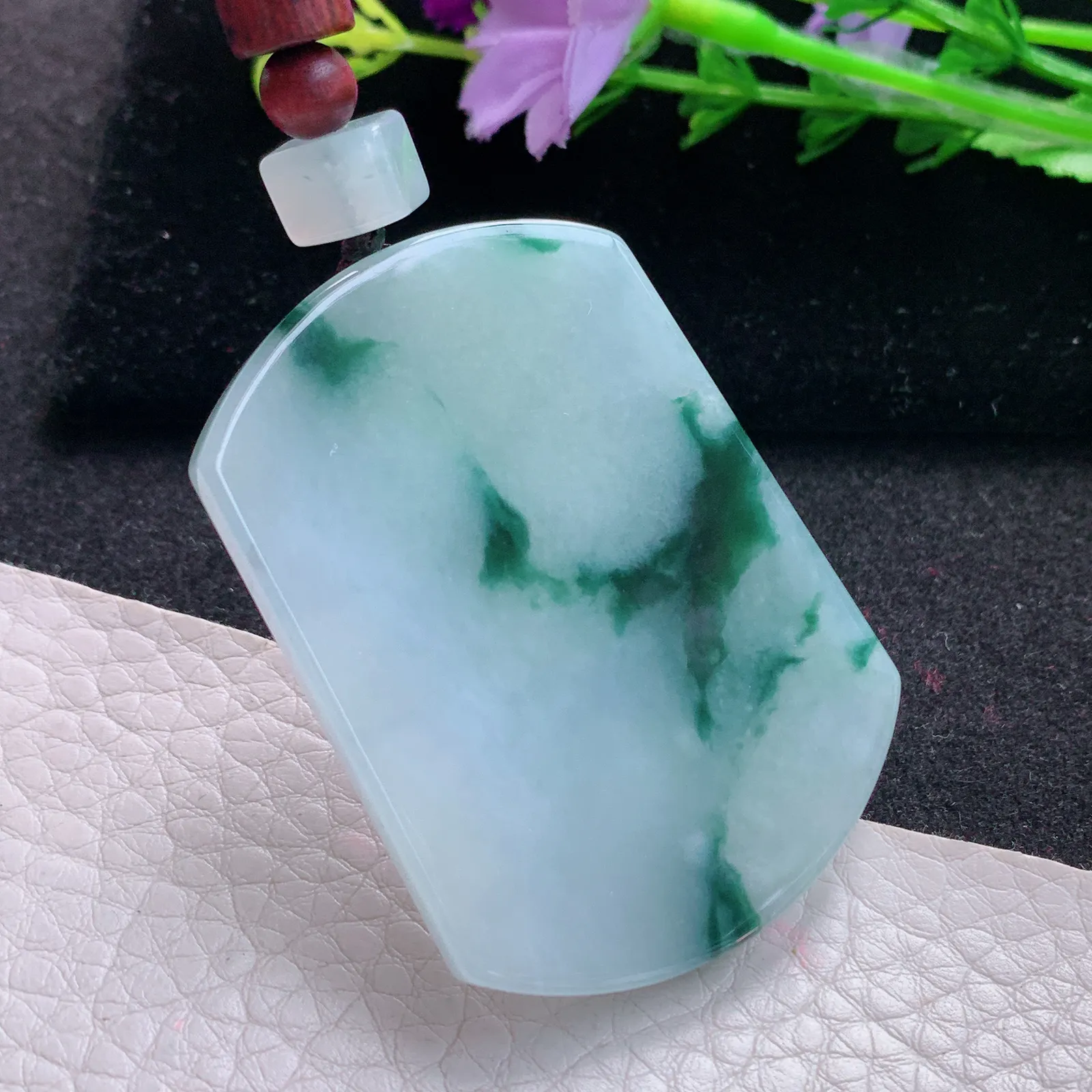 zen自然光52.5*38.6*6天然缅甸翡翠冰飘花平安无事牌 素面牌玉吊坠 玉挂件