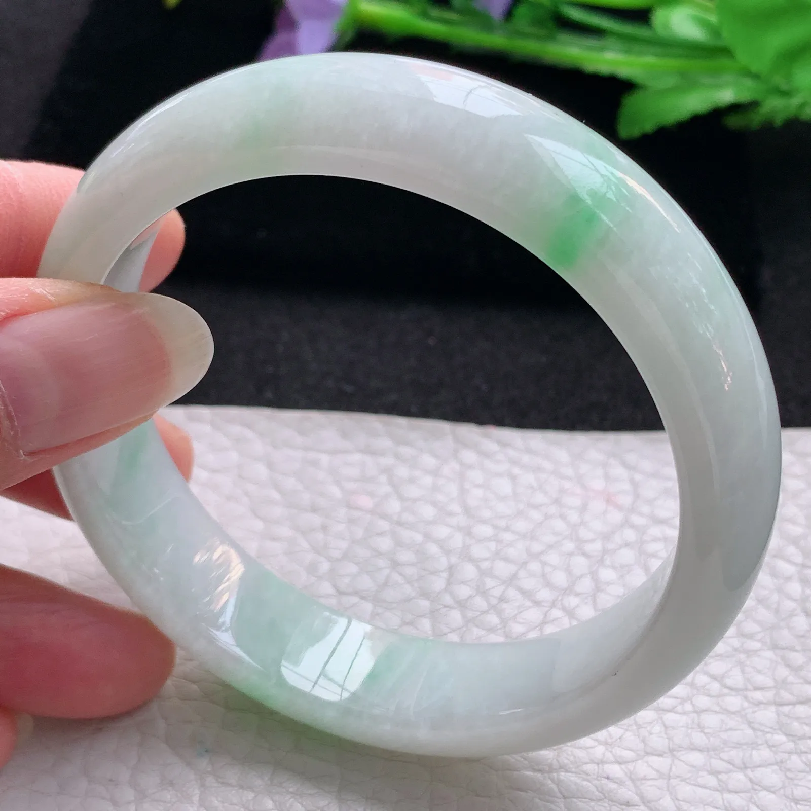 nr大圈口60*15*8缅甸翡翠a货玉手镯白底青正圈平安镯宽版玉手环