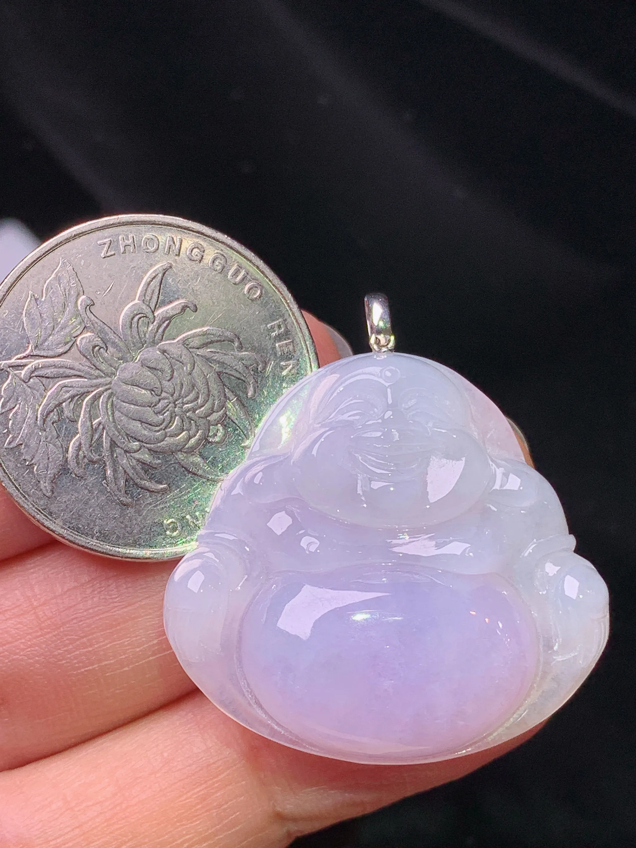 18k金镶嵌紫罗兰佛公吊坠 玉质细腻 色泽艳丽清新 整体尺寸34.5*31.2*6