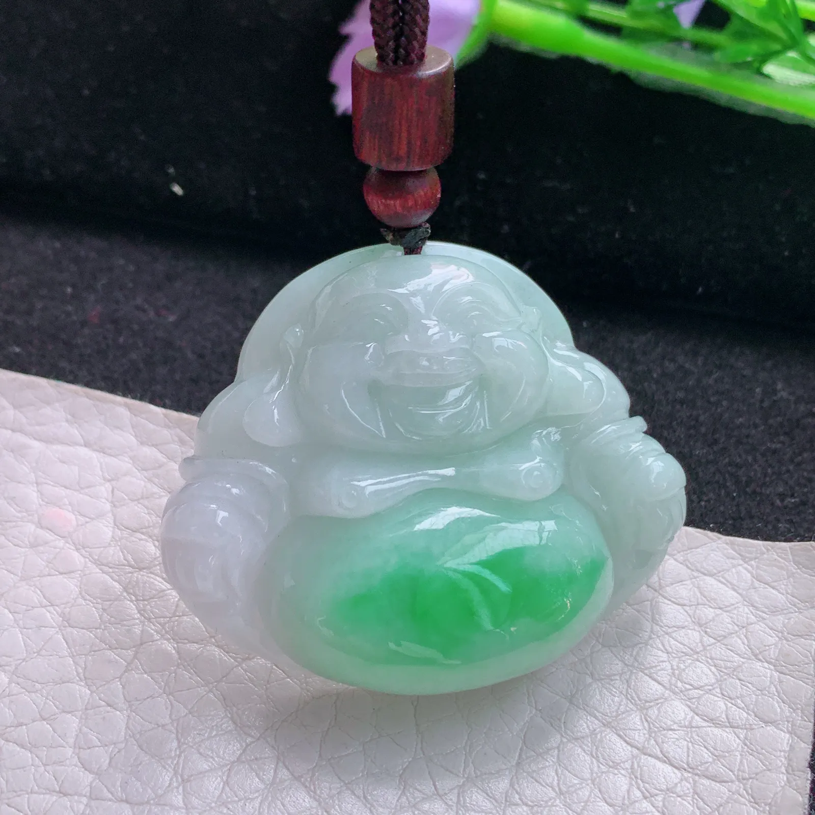 zen自然光37*44*11.8天然缅甸翡翠飘阳绿佛公 开心佛玉吊坠 玉挂件