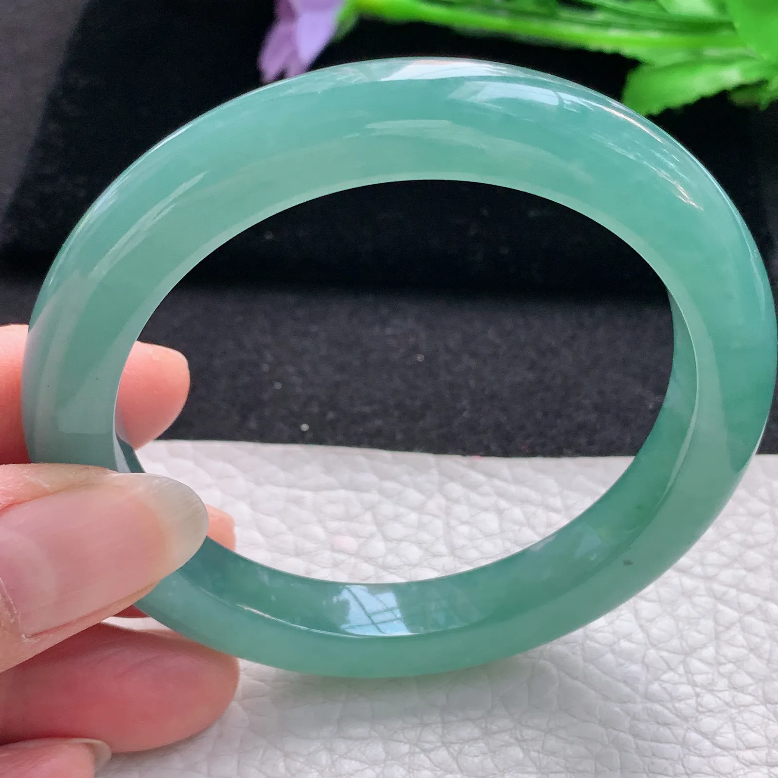 nr实拍56.5*9.5*9.5 翡翠a货玉手镯冰蓝韵正圈平安镯宽版玉手环