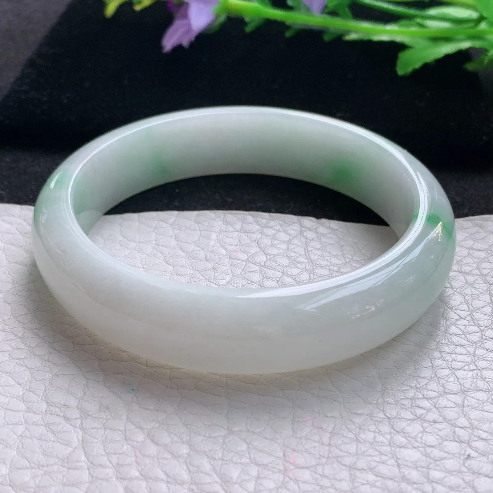 nr大圈口60*15*8缅甸翡翠a货玉手镯白底青正圈平安镯宽版玉手环