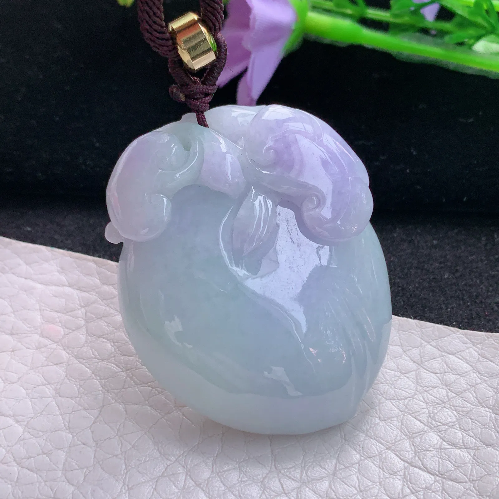 zen自然光47.5*36.8*12.5天然缅甸翡翠春带彩桃子 大福瓜玉吊坠 玉挂件