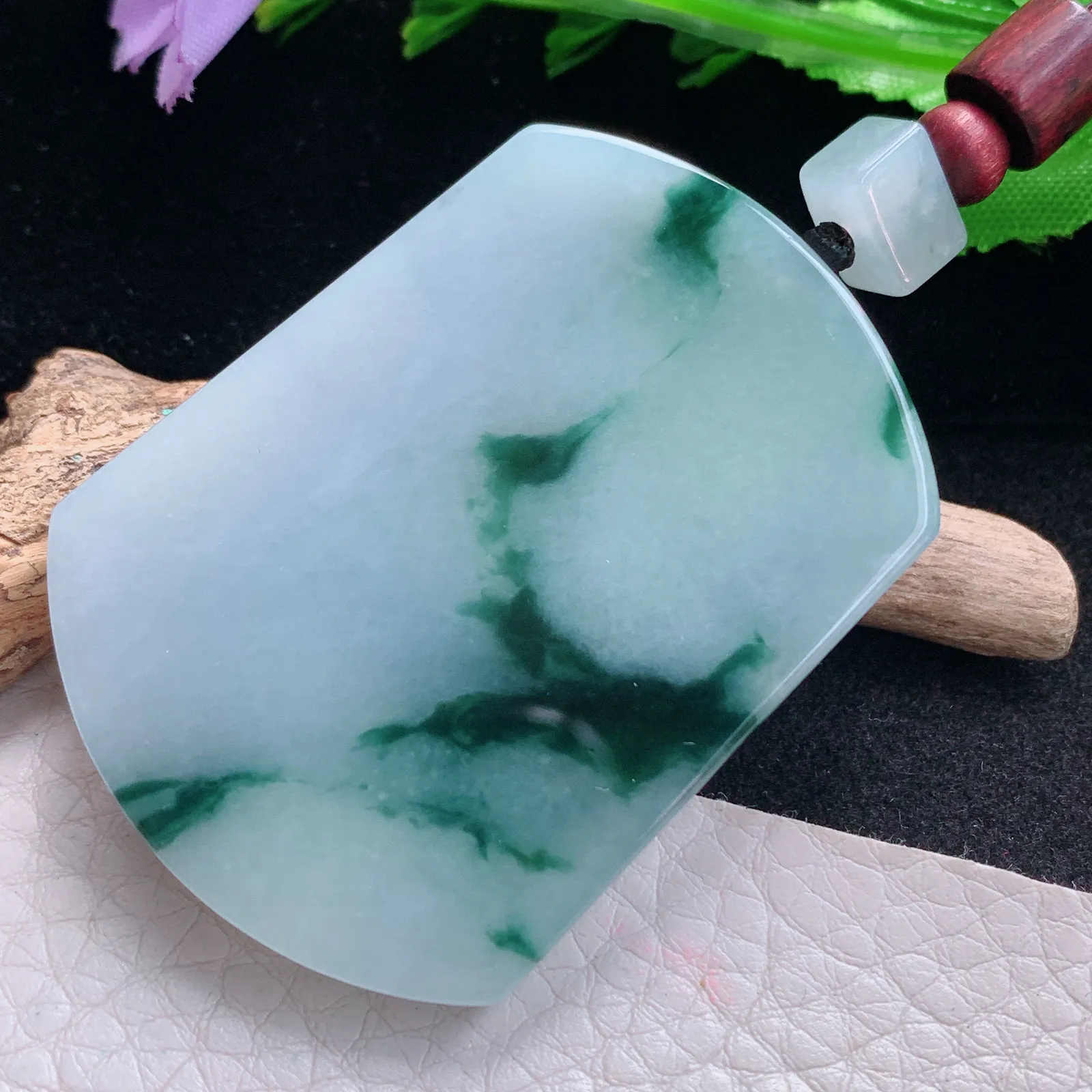 zen自然光52.5*38.6*6天然缅甸翡翠冰飘花平安无事牌 素面牌玉吊坠 玉挂件