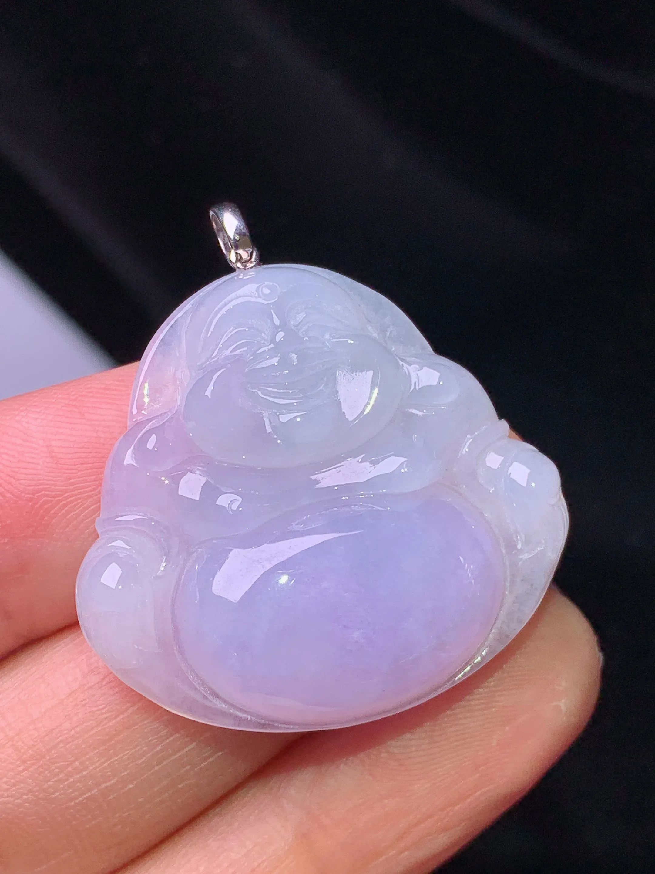 18k金镶嵌紫罗兰佛公吊坠 玉质细腻 色泽艳丽清新 整体尺寸34.5*31.2*6