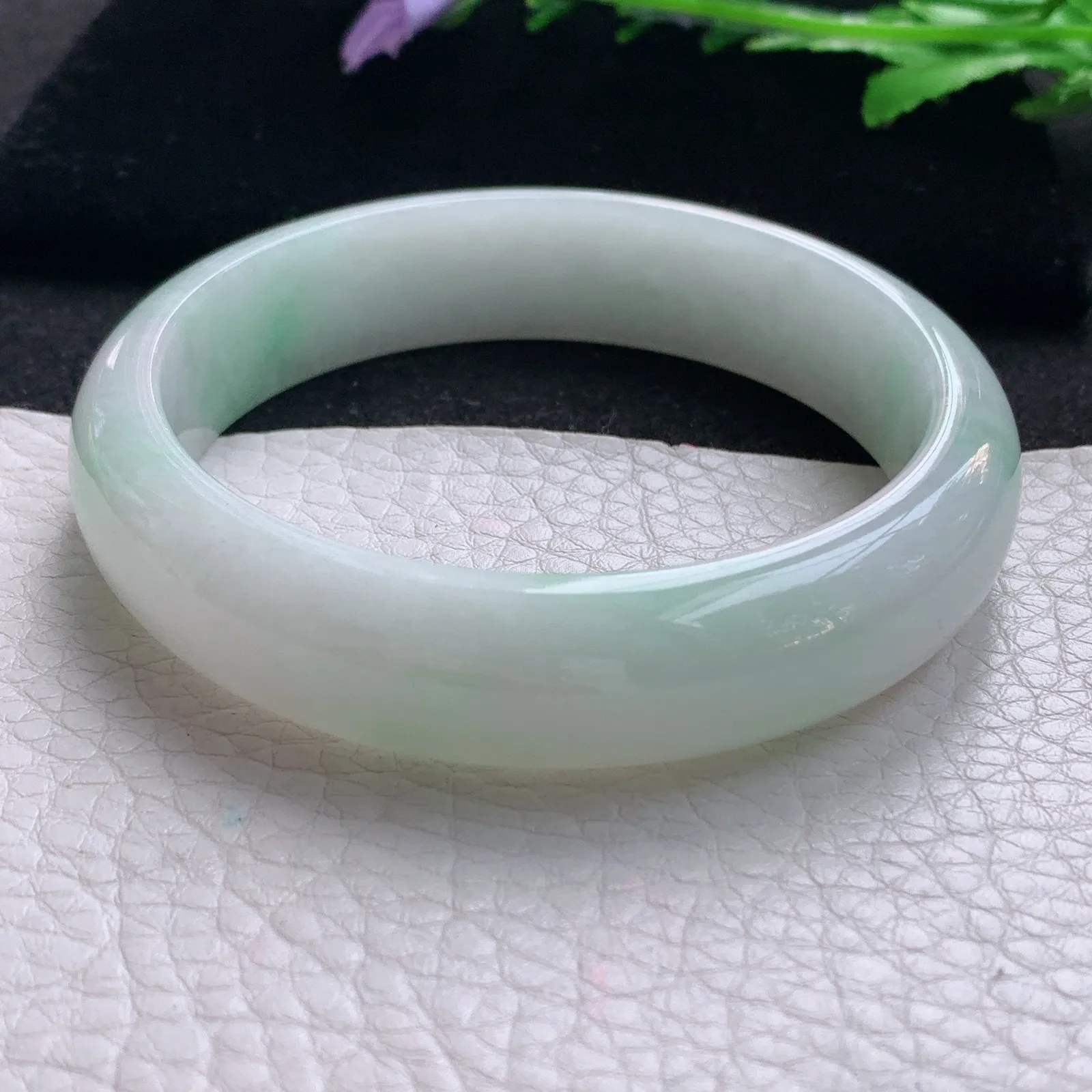 nr大圈口60*15*8缅甸翡翠a货玉手镯白底青正圈平安镯宽版玉手环