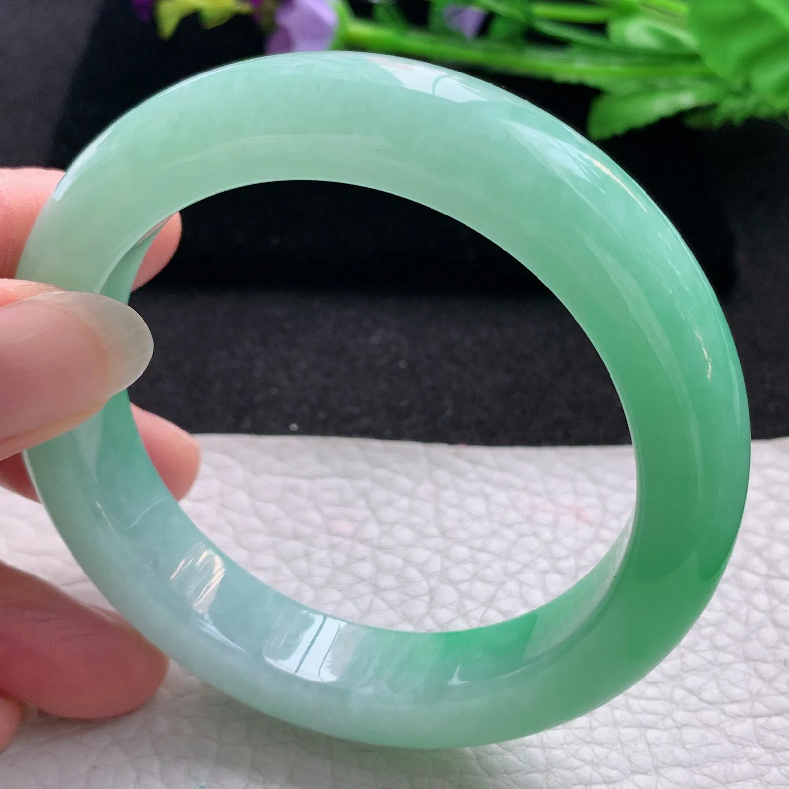 yq收藏款58*13*10缅甸翡翠a货玉手镯阳绿胶感厚装平安镯宽版玉手环