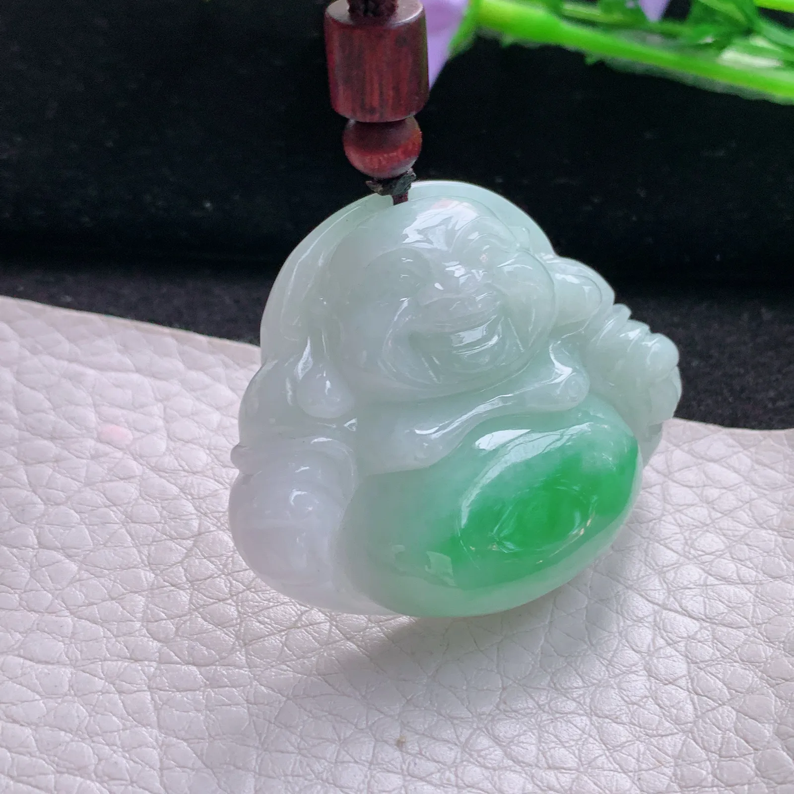 zen自然光37*44*11.8天然缅甸翡翠飘阳绿佛公 开心佛玉吊坠 玉挂件