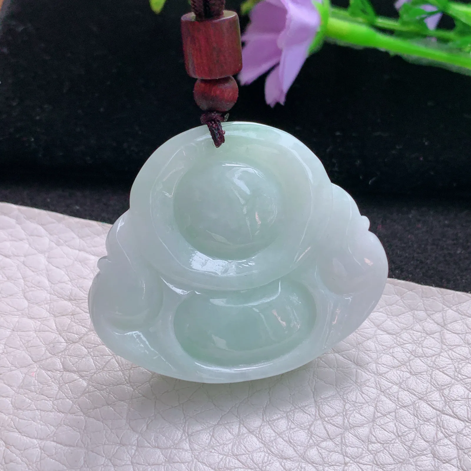 zen自然光37*44*11.8天然缅甸翡翠飘阳绿佛公 开心佛玉吊坠 玉挂件