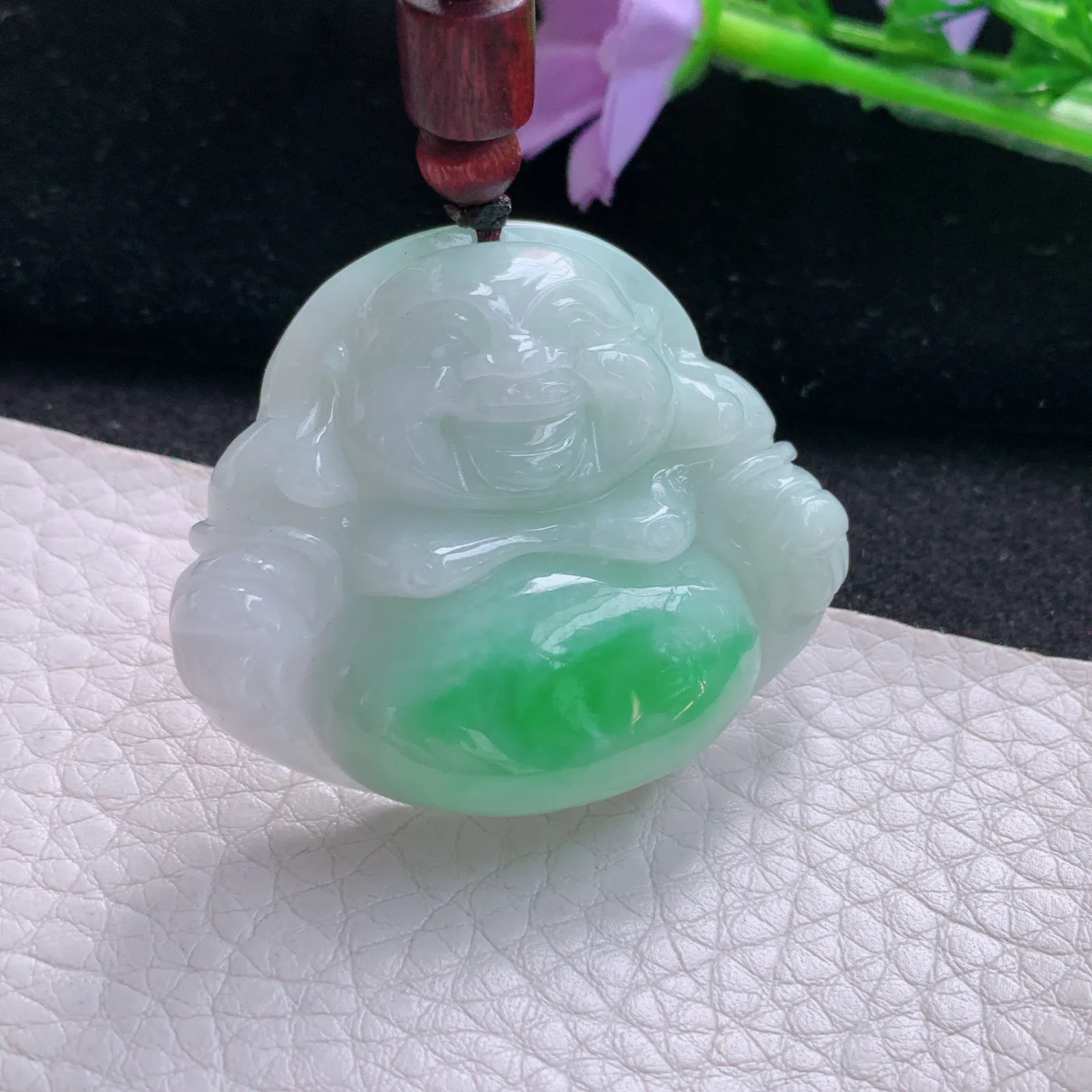 zen自然光37*44*11.8天然缅甸翡翠飘阳绿佛公 开心佛玉吊坠 玉挂件