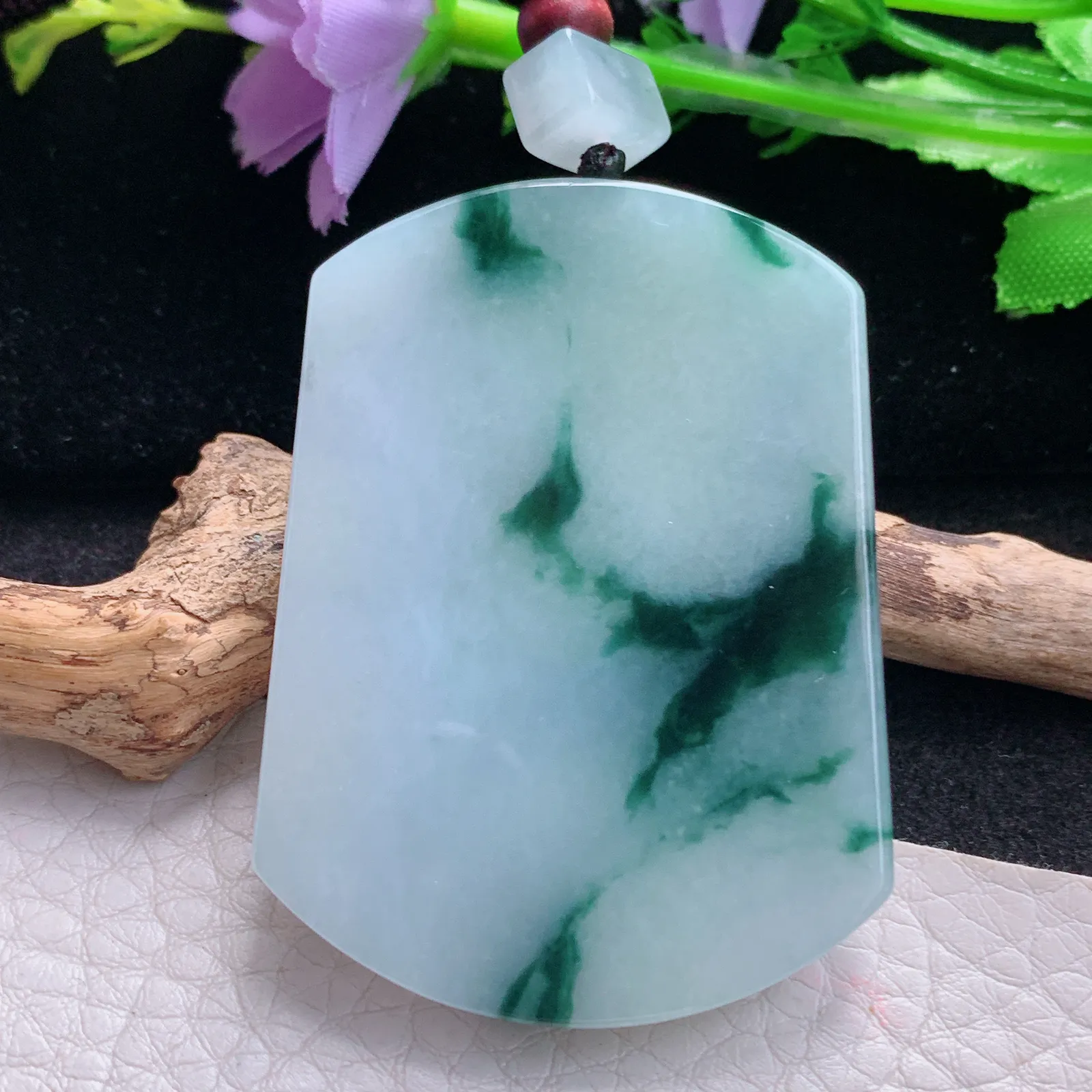 zen自然光52.5*38.6*6天然缅甸翡翠冰飘花平安无事牌 素面牌玉吊坠 玉挂件