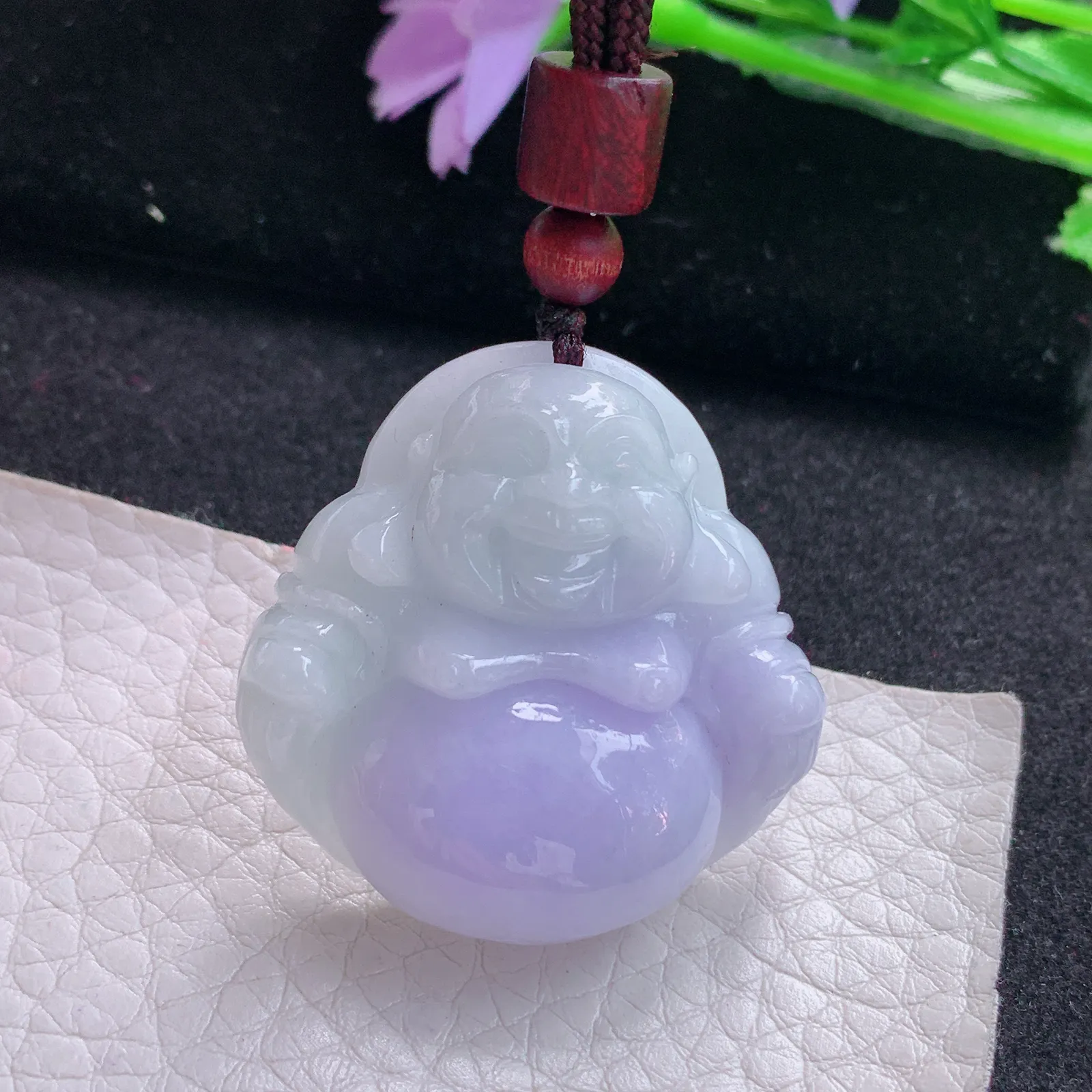 zen自然光35.6*35.5*12天然缅甸翡翠紫罗兰佛公 开心佛玉吊坠 玉挂件