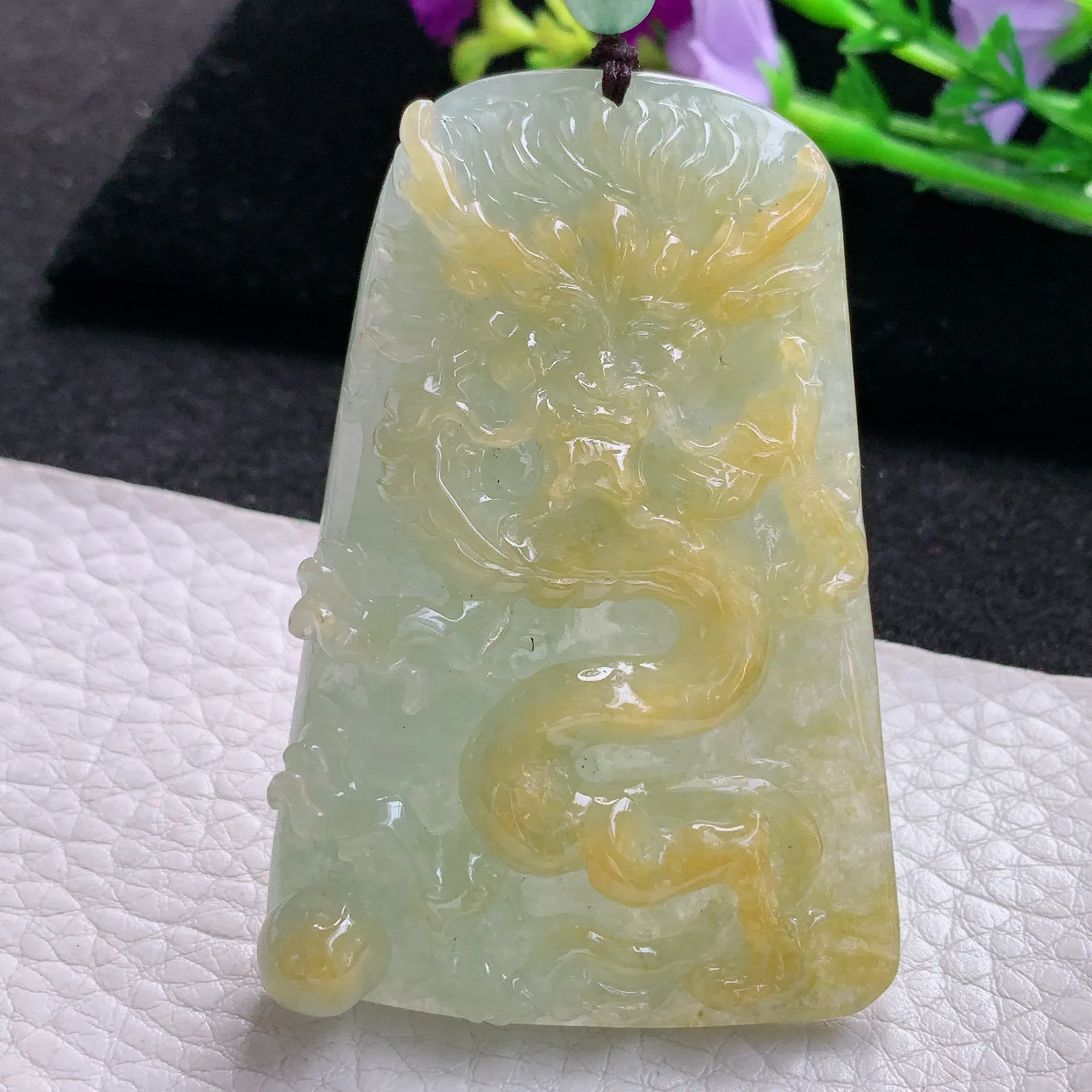 zen自然光64.8*43.3*12.6天然缅甸翡翠冰双彩霸气龙牌玉吊坠 玉挂件