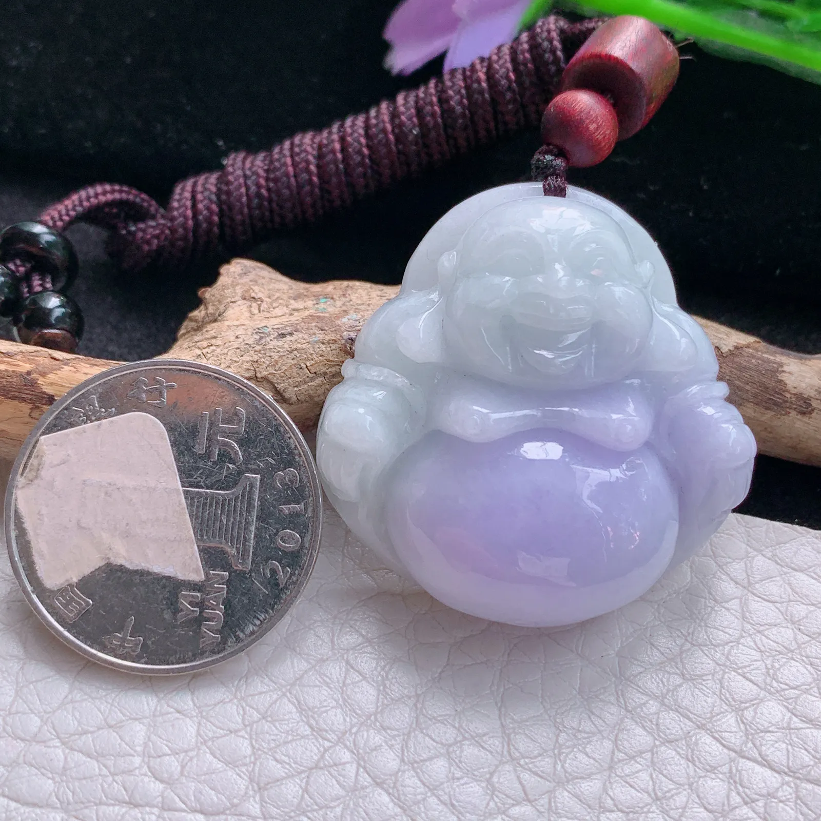 zen自然光35.6*35.5*12天然缅甸翡翠紫罗兰佛公 开心佛玉吊坠 玉挂件