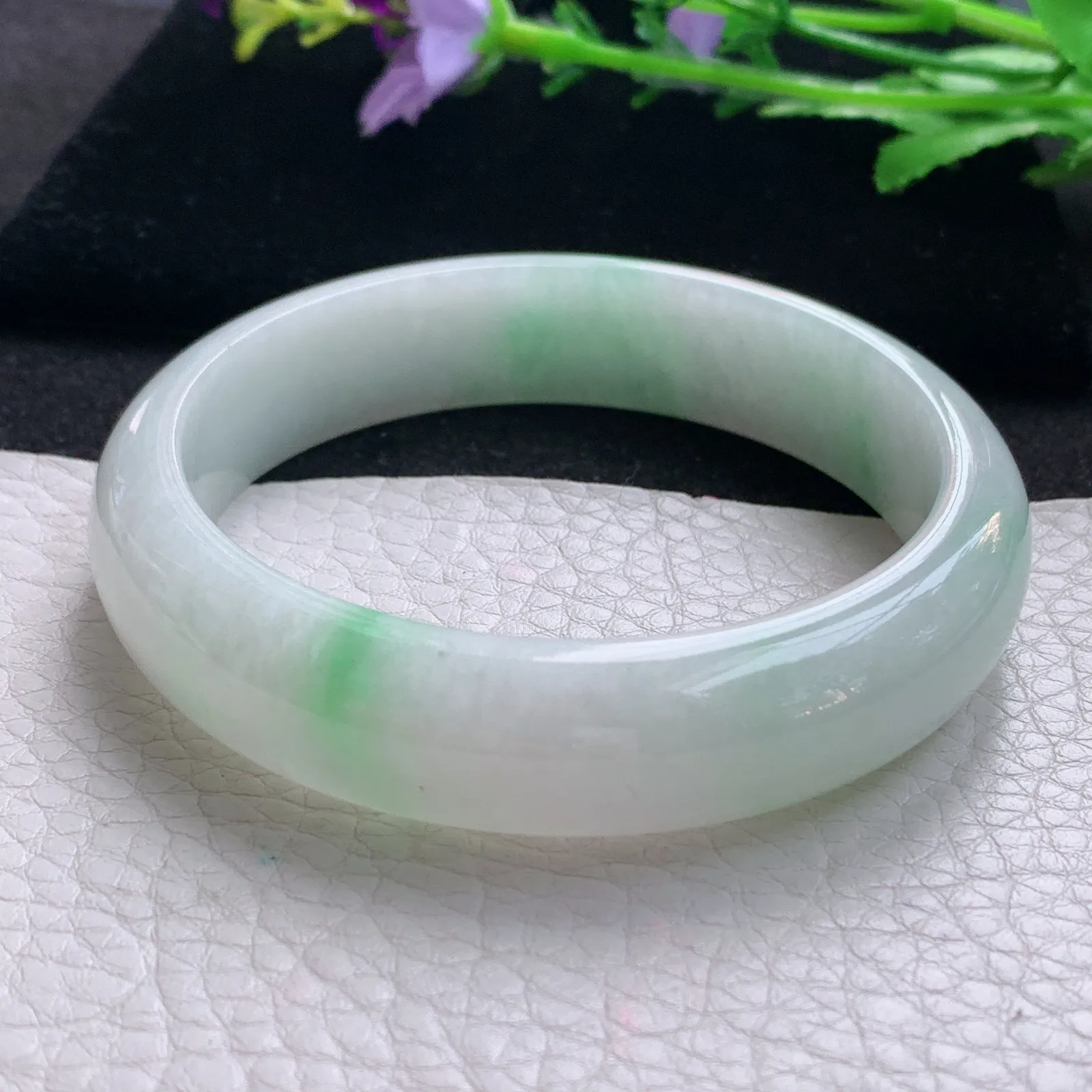nr大圈口60*15*8缅甸翡翠a货玉手镯白底青正圈平安镯宽版玉手环