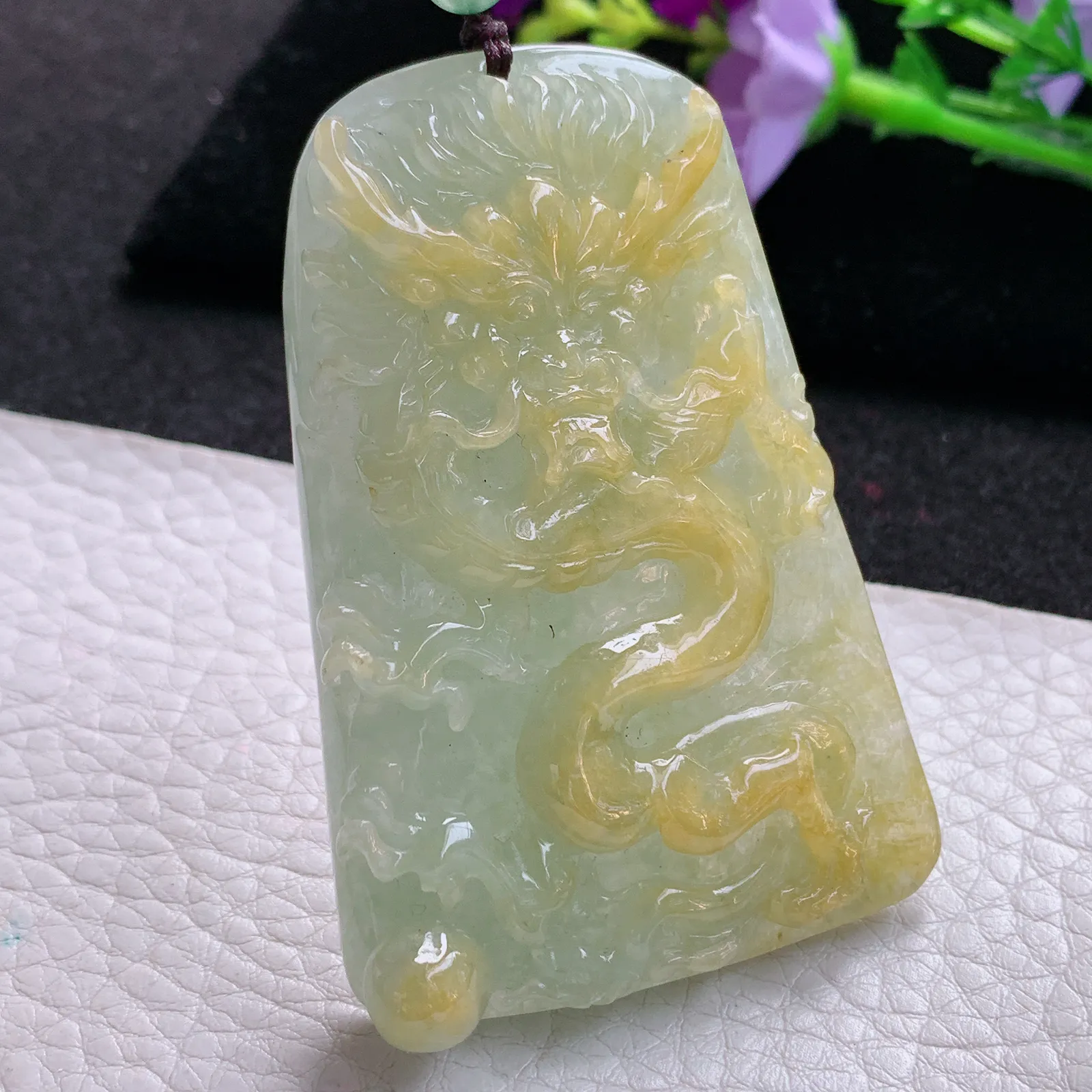 zen自然光64.8*43.3*12.6天然缅甸翡翠冰双彩霸气龙牌玉吊坠 玉挂件