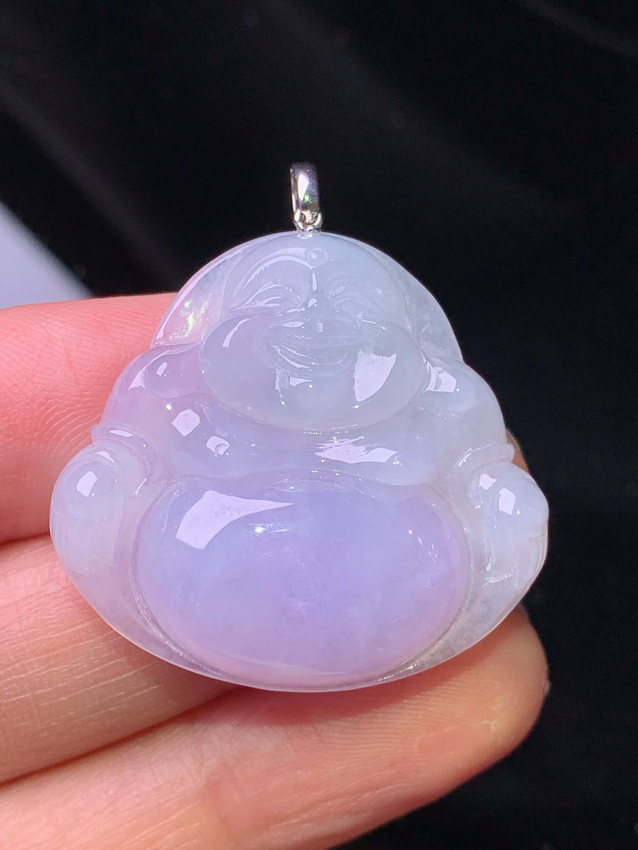 18k金镶嵌紫罗兰佛公吊坠 玉质细腻 色泽艳丽清新 整体尺寸34.5*31.2*6