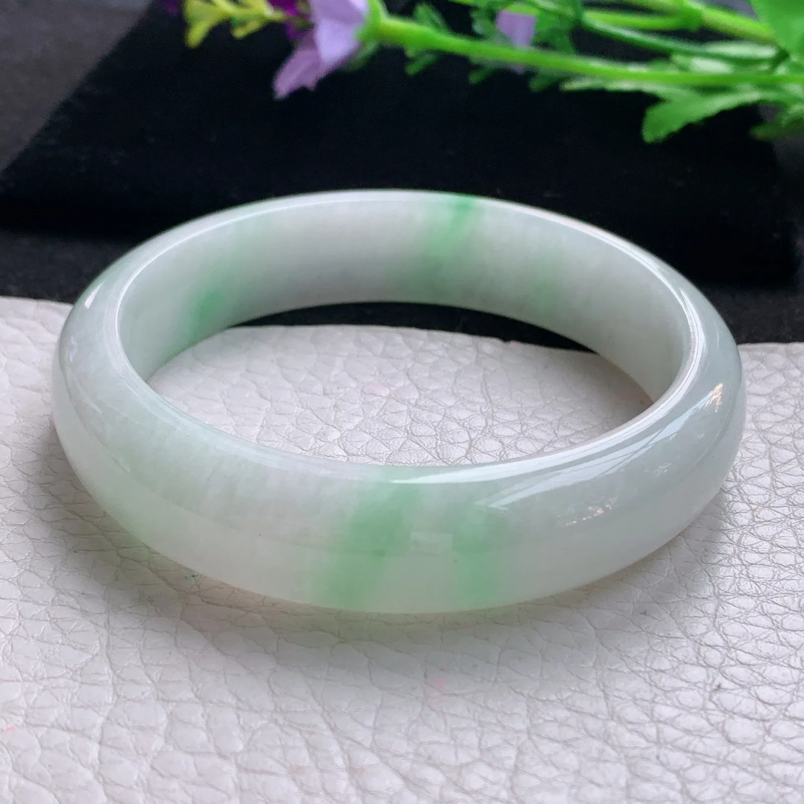 nr大圈口60*15*8缅甸翡翠a货玉手镯白底青正圈平安镯宽版玉手环
