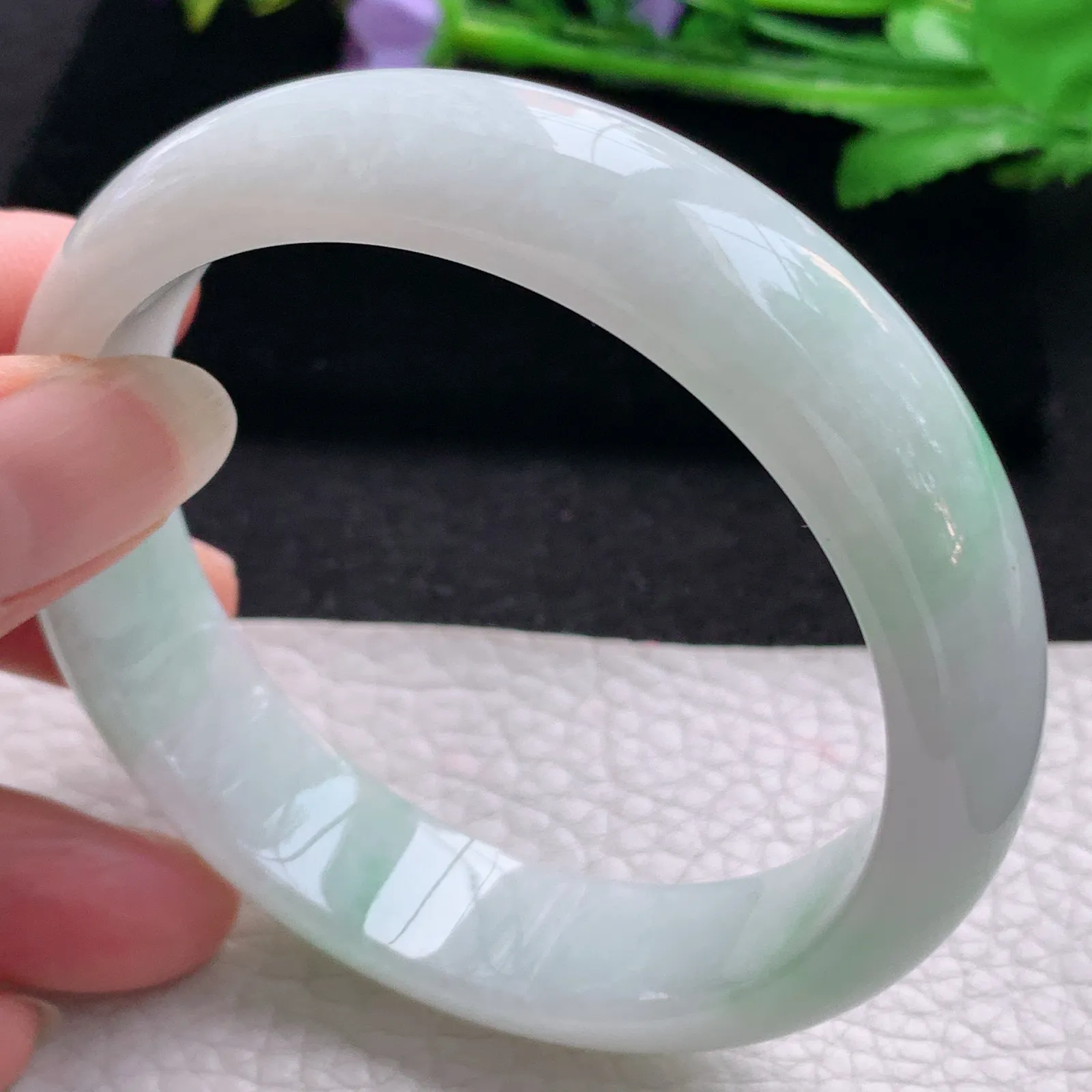 nr大圈口60*15*8缅甸翡翠a货玉手镯白底青正圈平安镯宽版玉手环