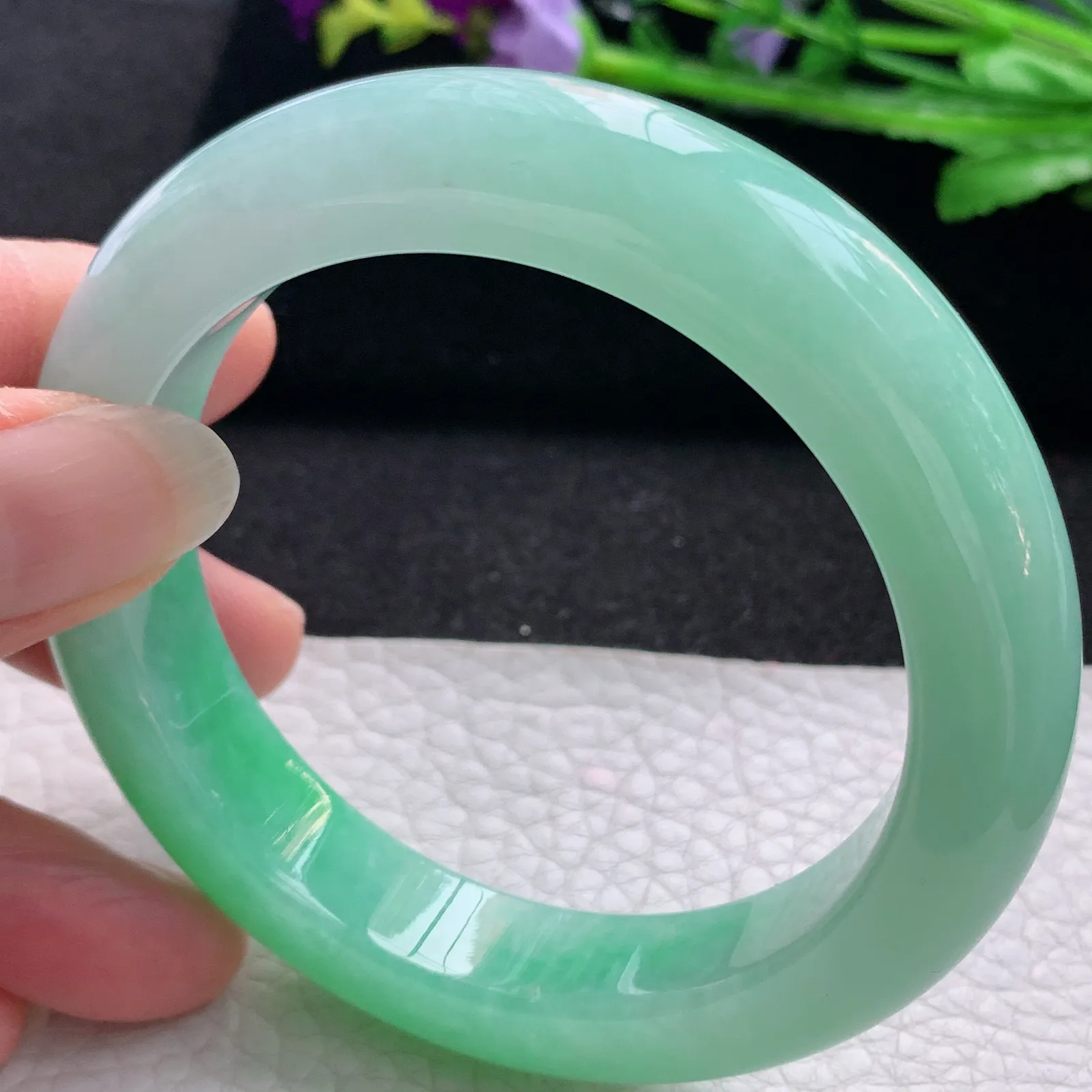 yq收藏款58*13*10缅甸翡翠a货玉手镯阳绿胶感厚装平安镯宽版玉手环