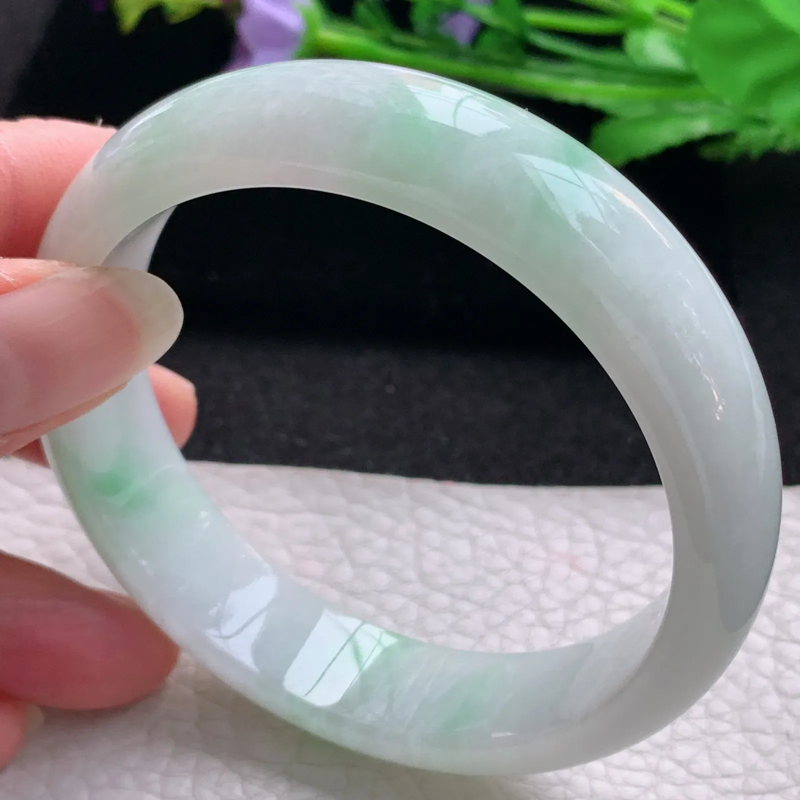 nr大圈口60*15*8缅甸翡翠a货玉手镯白底青正圈平安镯宽版玉手环