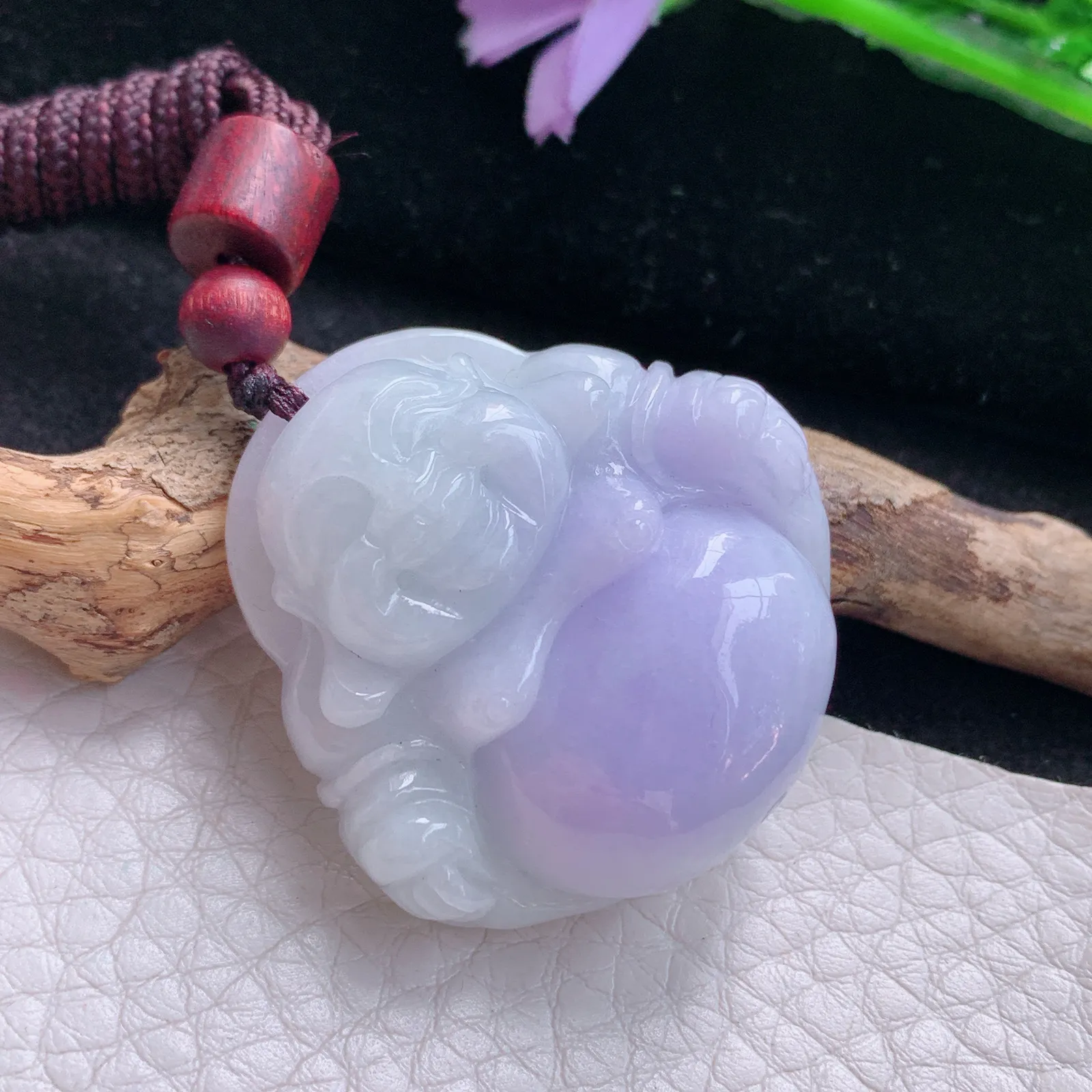 zen自然光35.6*35.5*12天然缅甸翡翠紫罗兰佛公 开心佛玉吊坠 玉挂件